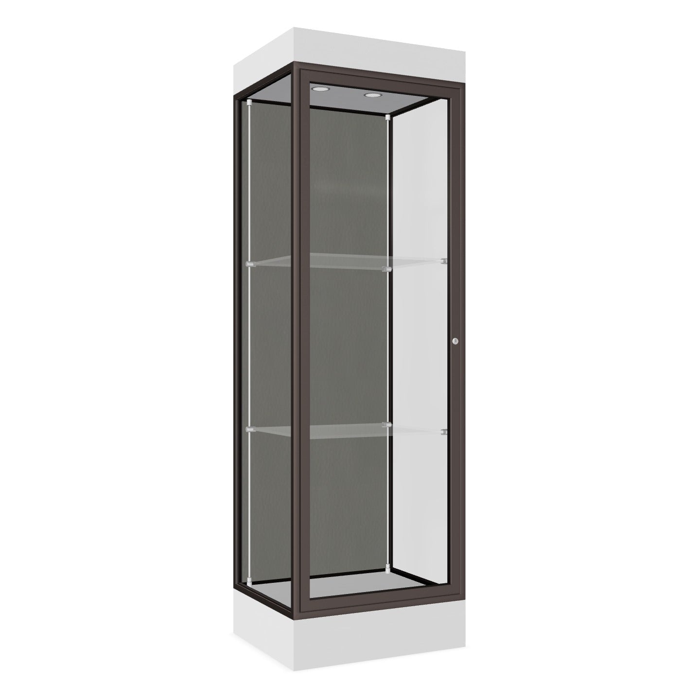 Ghent Edge Floor Display Case Lighted 6"H Laminate Base Finish, Aluminum Frame - 76"H x 24"W x 20"D (91LFXX)