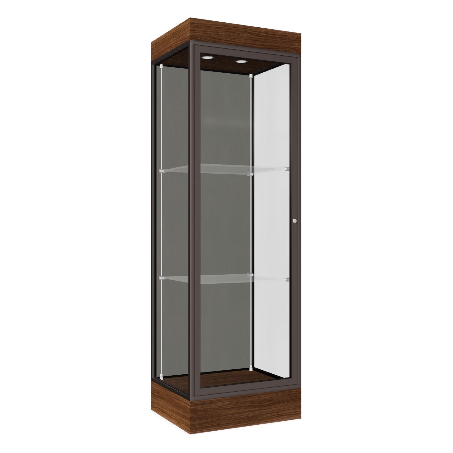 Ghent Edge Floor Display Case Lighted 6"H Laminate Base Finish, Aluminum Frame - 76"H x 24"W x 20"D (91LFXX)