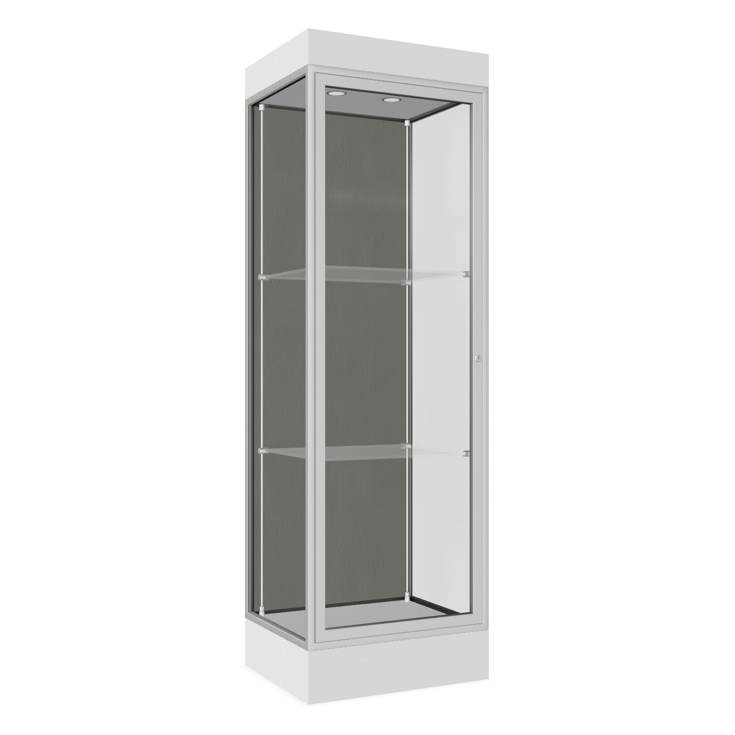 Ghent Edge Floor Display Case Lighted 6"H Laminate Base Finish, Aluminum Frame - 76"H x 24"W x 20"D (91LFXX)