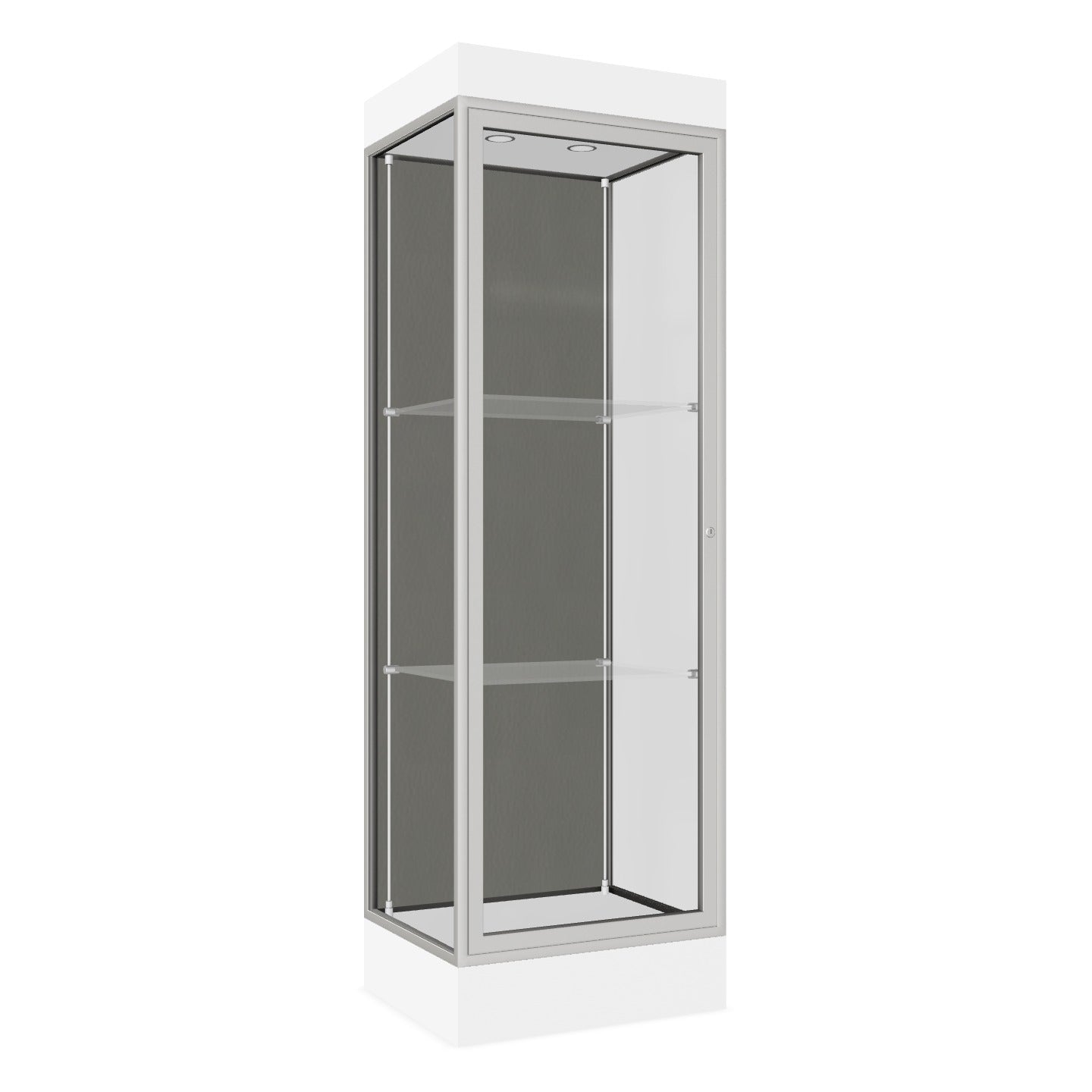 Ghent Edge Floor Display Case Lighted 6"H Laminate Base Finish, Aluminum Frame - 76"H x 24"W x 20"D (91LFXX)
