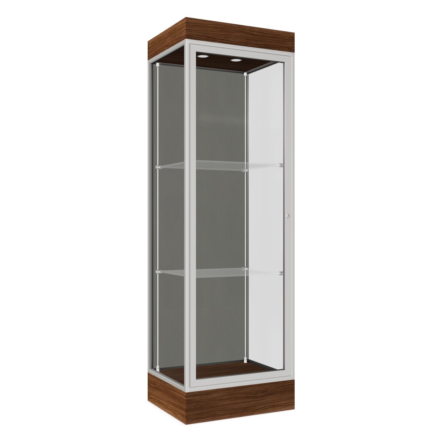 Ghent Edge Floor Display Case Lighted 6"H Laminate Base Finish, Aluminum Frame - 76"H x 24"W x 20"D (91LFXX)