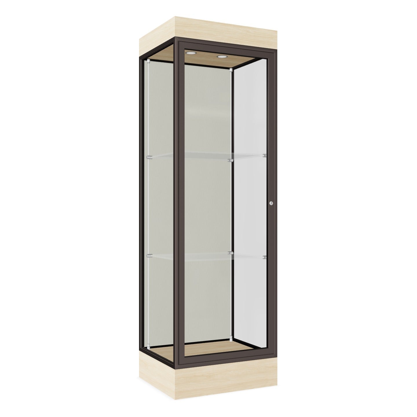 Ghent Edge Floor Display Case Lighted 6"H Laminate Base Finish, Aluminum Frame - 76"H x 24"W x 20"D (91LFXX)