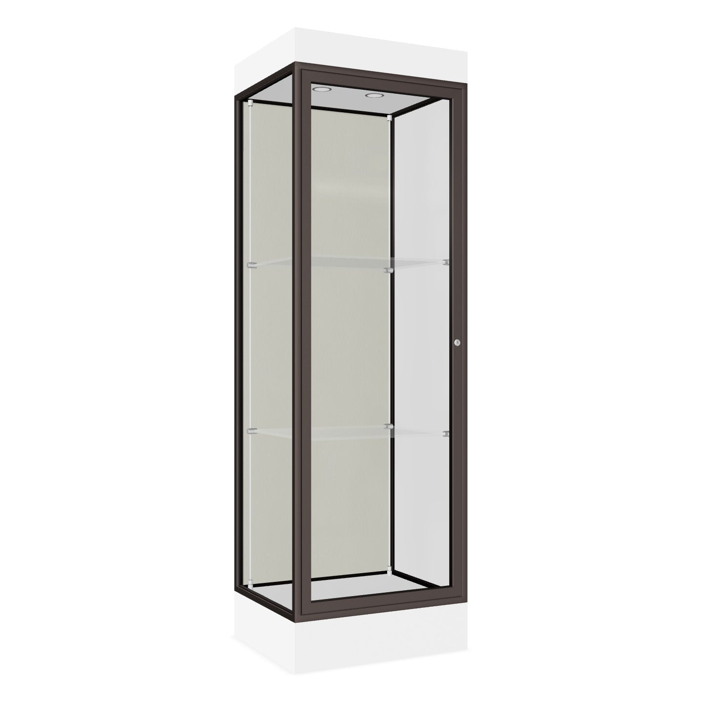 Ghent Edge Floor Display Case Lighted 6"H Laminate Base Finish, Aluminum Frame - 76"H x 24"W x 20"D (91LFXX)