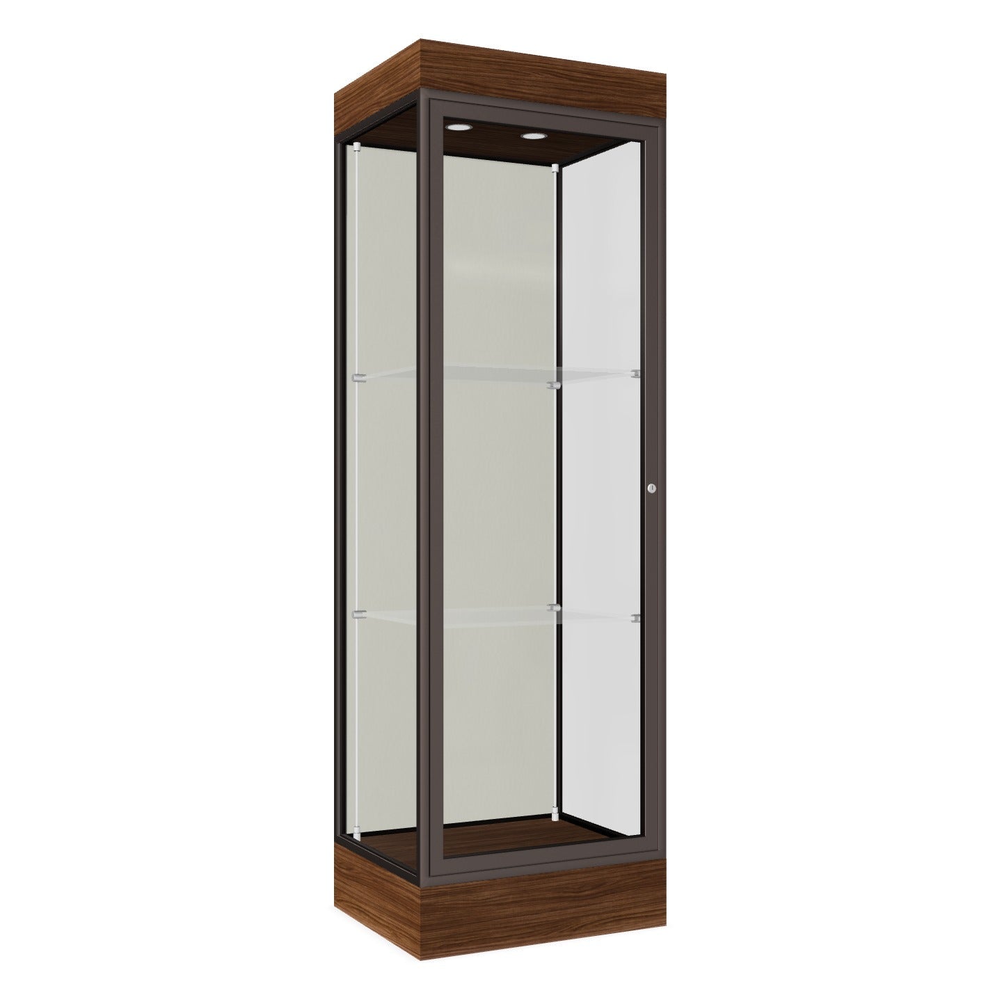 Ghent Edge Floor Display Case Lighted 6"H Laminate Base Finish, Aluminum Frame - 76"H x 24"W x 20"D (91LFXX)
