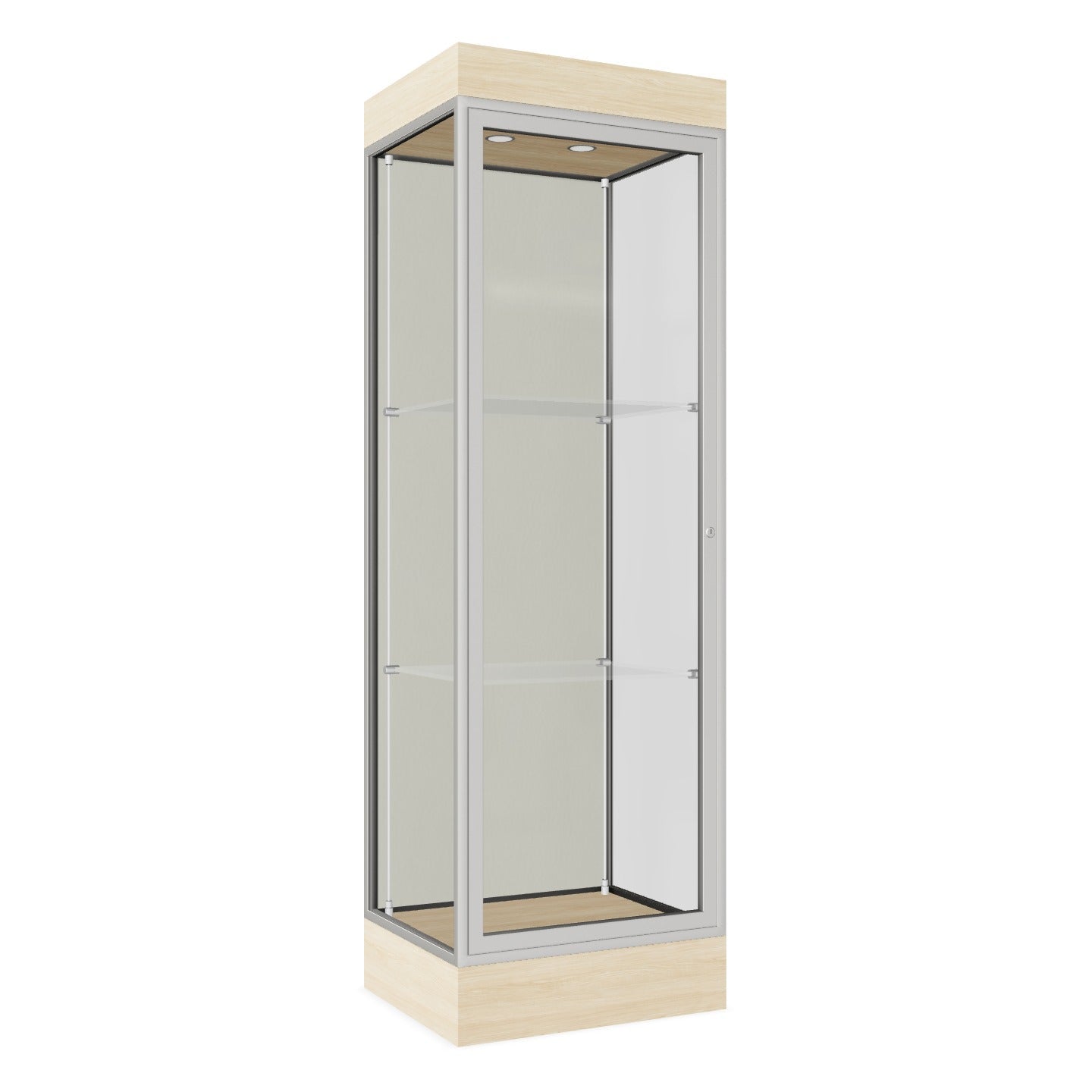 Ghent Edge Floor Display Case Lighted 6"H Laminate Base Finish, Aluminum Frame - 76"H x 24"W x 20"D (91LFXX)