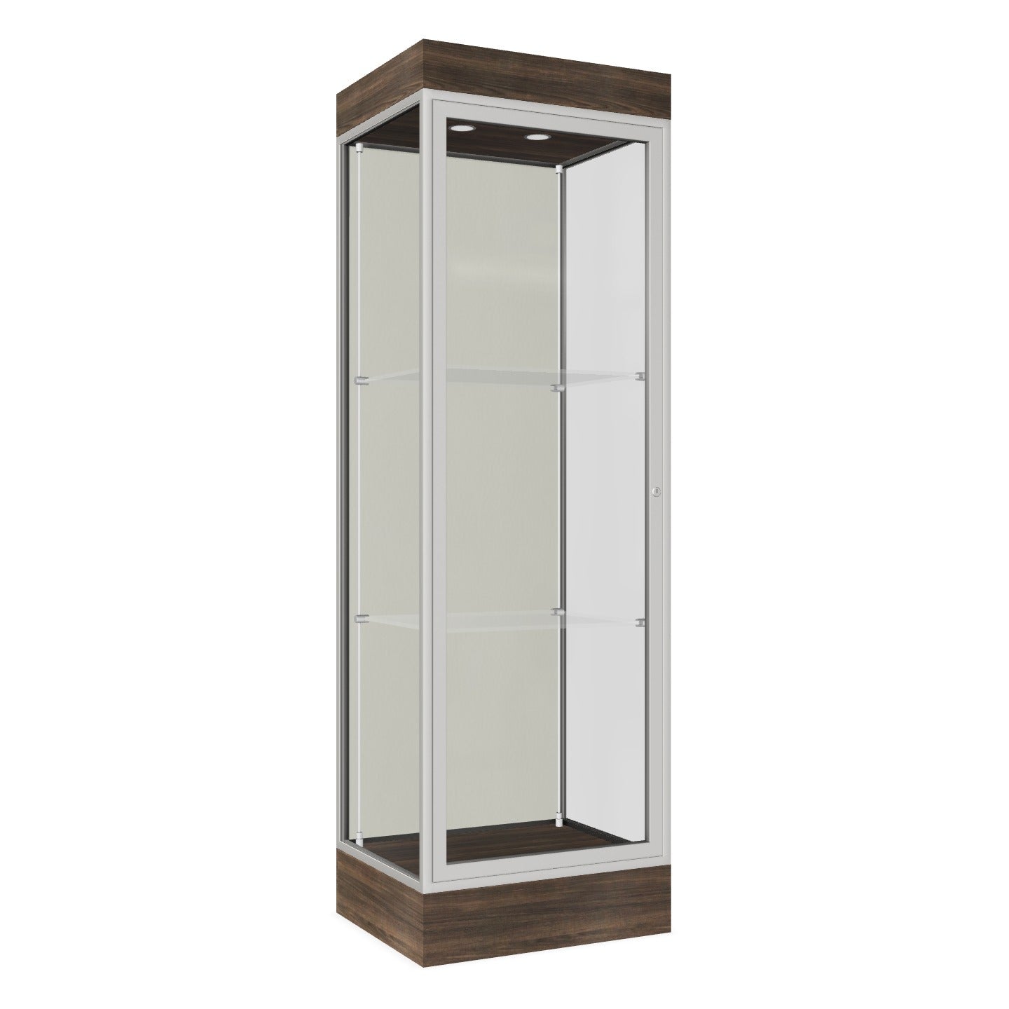Ghent Edge Floor Display Case Lighted 6"H Laminate Base Finish, Aluminum Frame - 76"H x 24"W x 20"D (91LFXX)