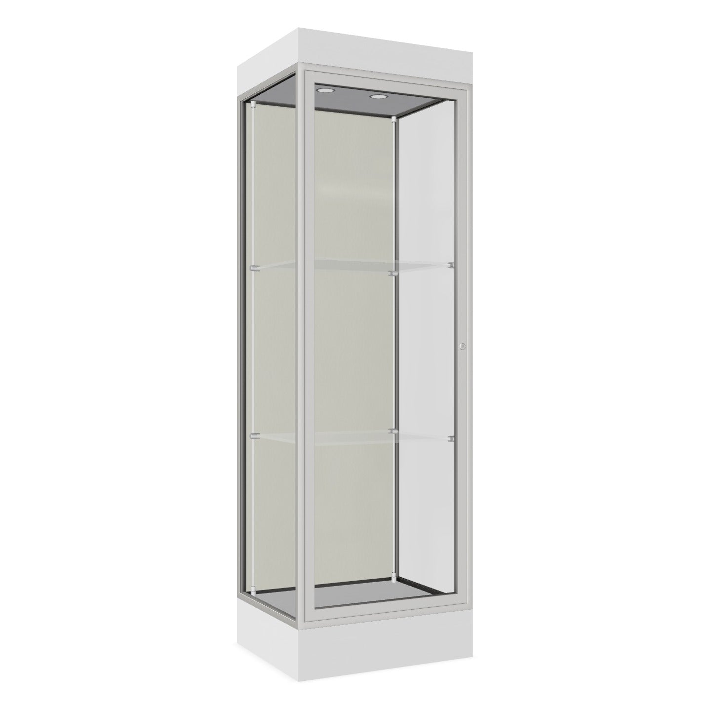 Ghent Edge Floor Display Case Lighted 6"H Laminate Base Finish, Aluminum Frame - 76"H x 24"W x 20"D (91LFXX)