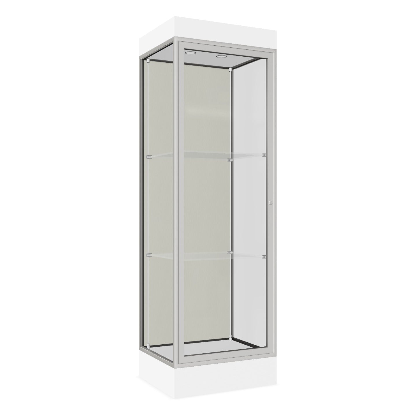 Ghent Edge Floor Display Case Lighted 6"H Laminate Base Finish, Aluminum Frame - 76"H x 24"W x 20"D (91LFXX)