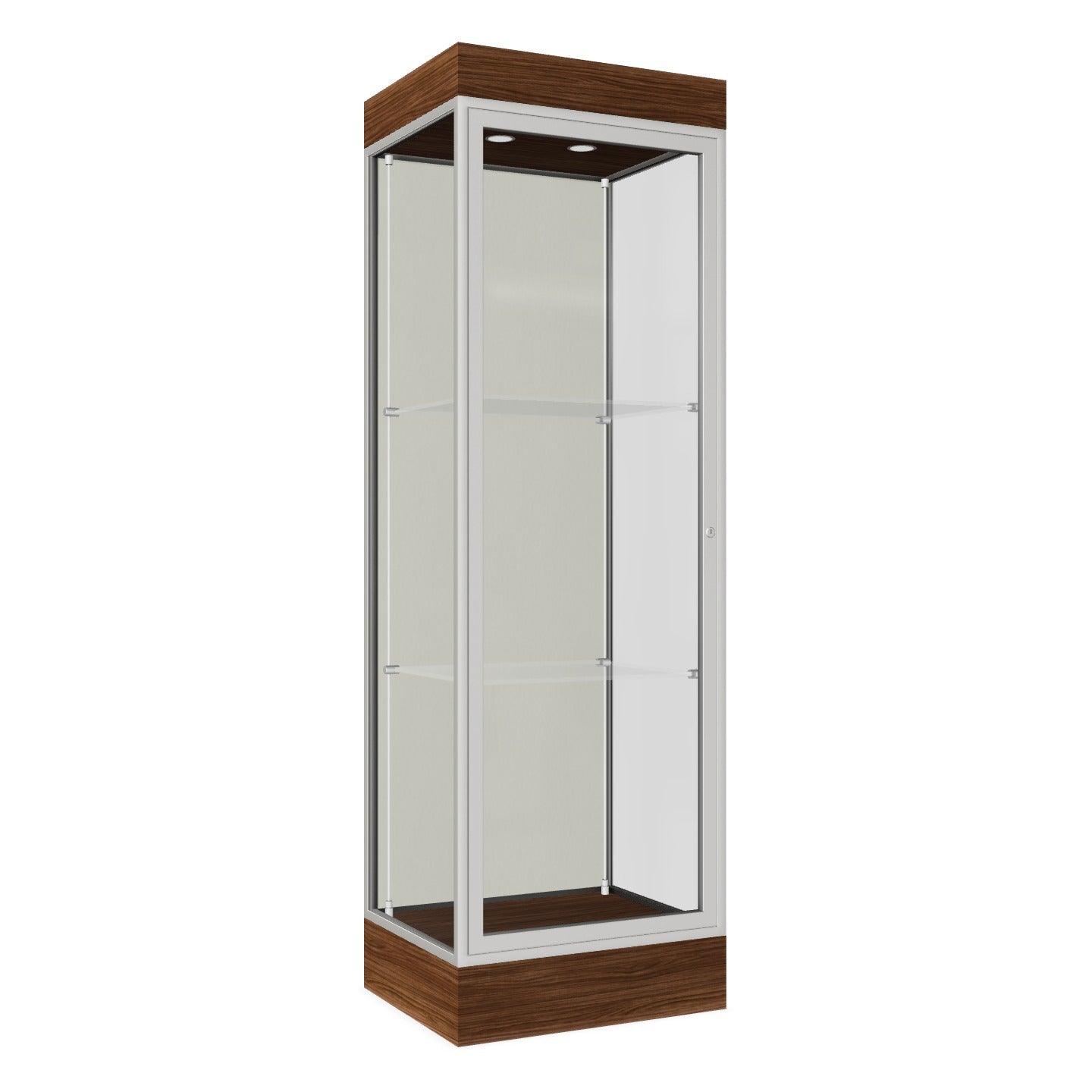 Ghent Edge Floor Display Case Lighted 6"H Laminate Base Finish, Aluminum Frame - 76"H x 24"W x 20"D (91LFXX)