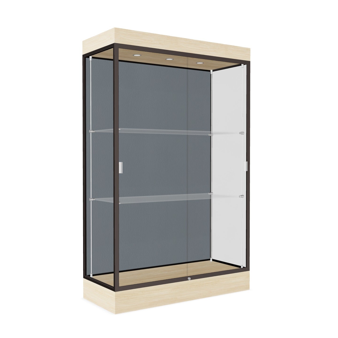 Ghent Edge Floor Display Case Lighted 6"H Laminate Base Finish, Aluminum Frame - 76"H x 48"W x 20"D (92LFXX)