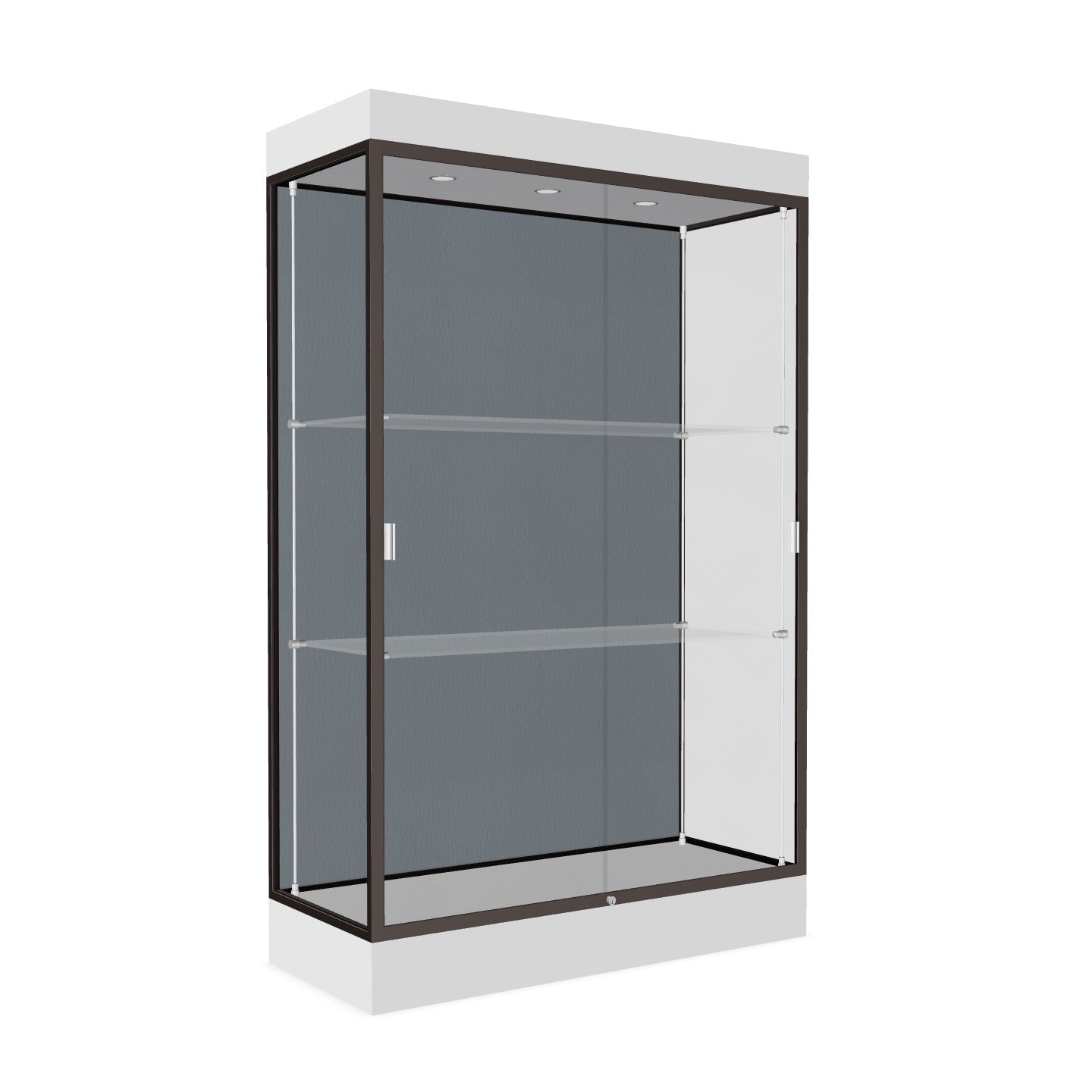 Ghent Edge Floor Display Case Lighted 6"H Laminate Base Finish, Aluminum Frame - 76"H x 48"W x 20"D (92LFXX)