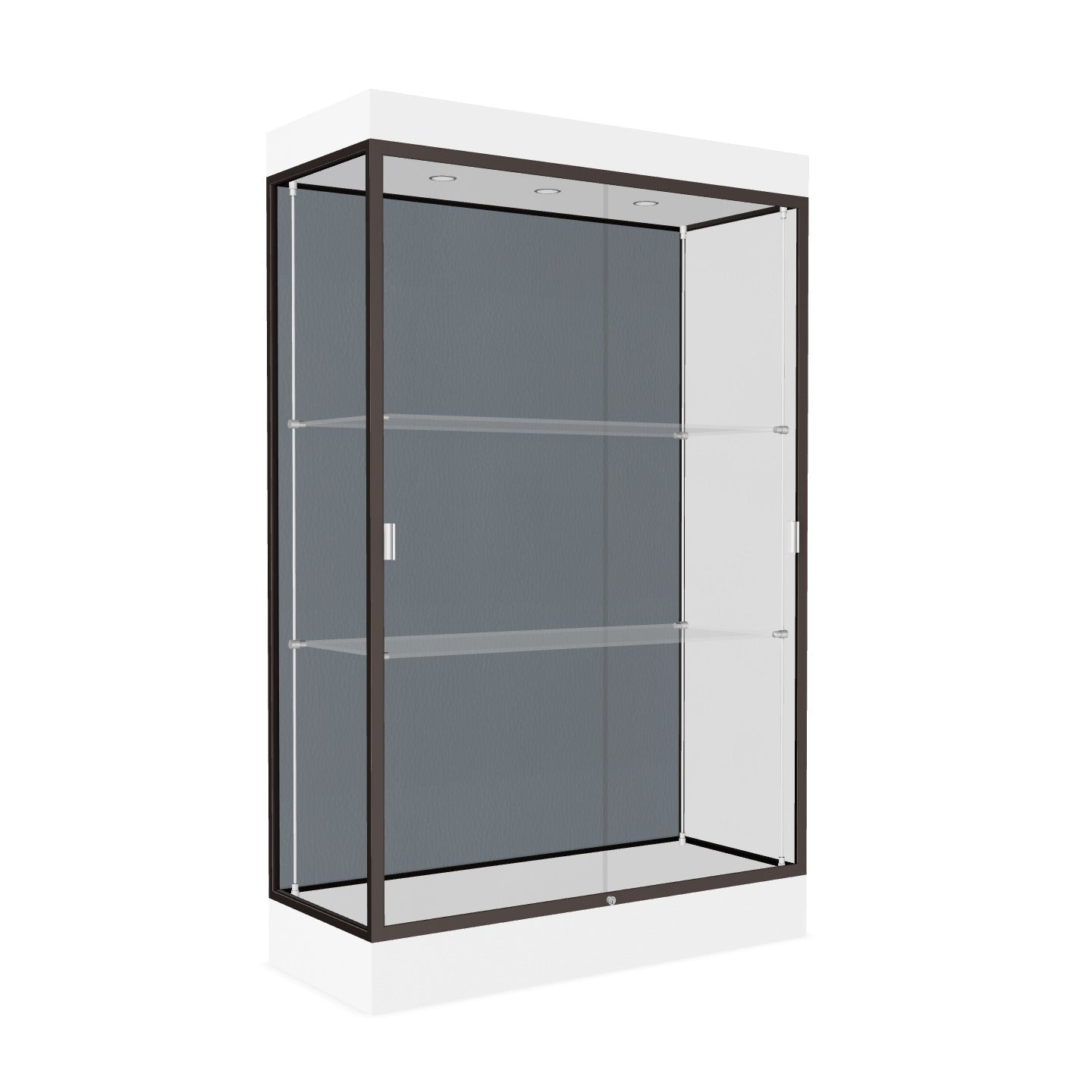 Ghent Edge Floor Display Case Lighted 6"H Laminate Base Finish, Aluminum Frame - 76"H x 48"W x 20"D (92LFXX)