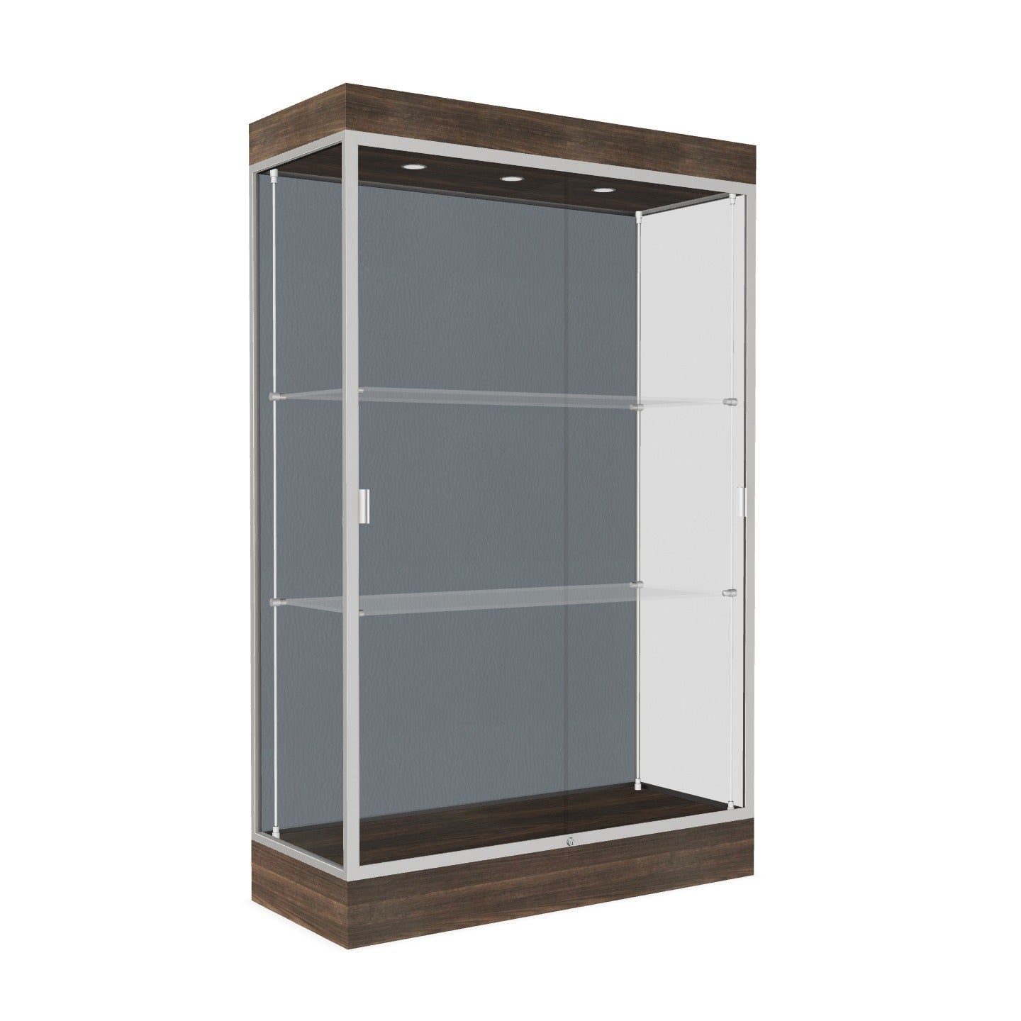 Ghent Edge Floor Display Case Lighted 6"H Laminate Base Finish, Aluminum Frame - 76"H x 48"W x 20"D (92LFXX)