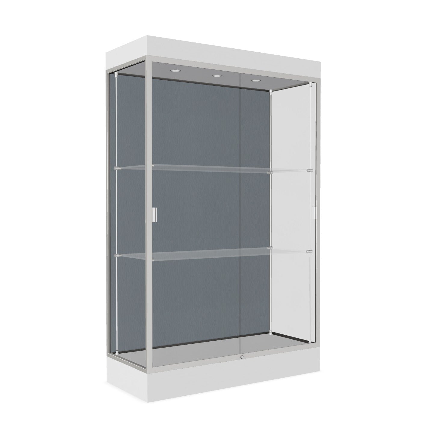 Ghent Edge Floor Display Case Lighted 6"H Laminate Base Finish, Aluminum Frame - 76"H x 48"W x 20"D (92LFXX)
