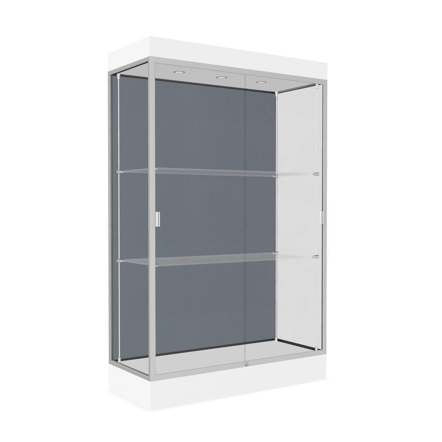 Ghent Edge Floor Display Case Lighted 6"H Laminate Base Finish, Aluminum Frame - 76"H x 48"W x 20"D (92LFXX)