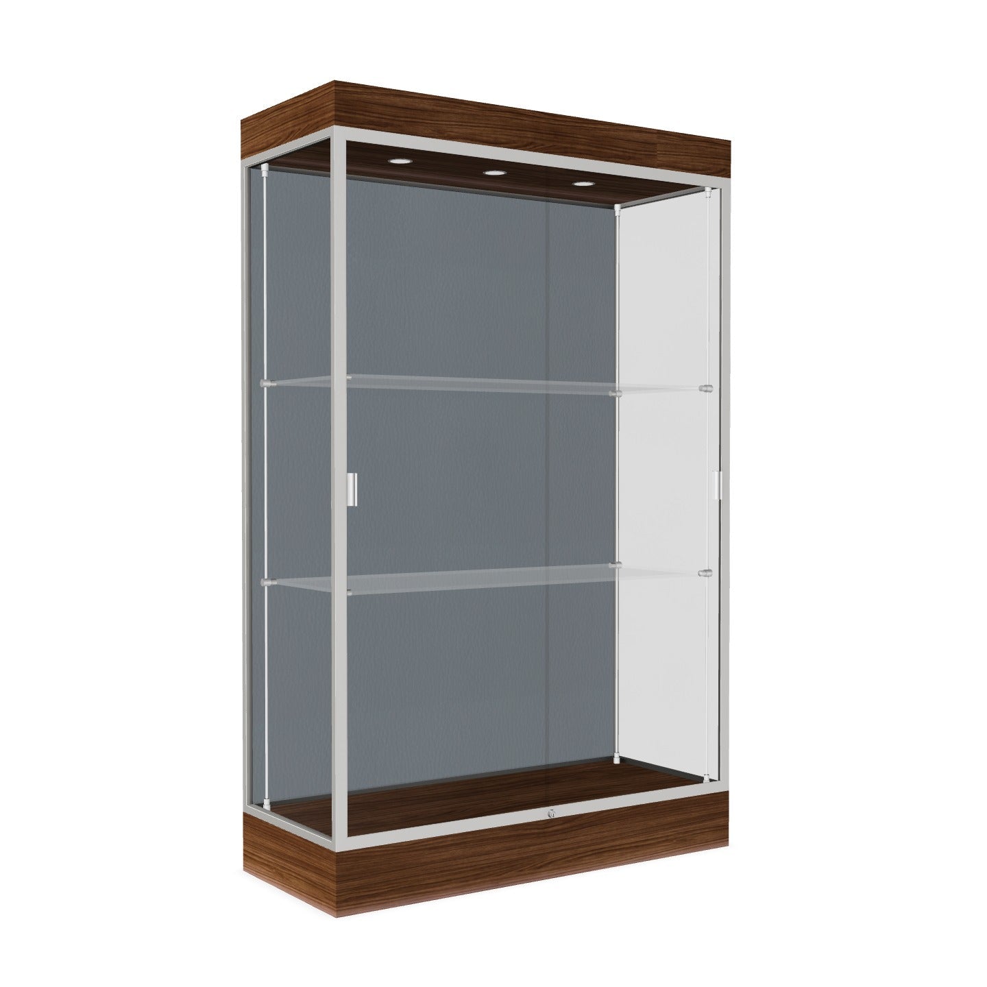 Ghent Edge Floor Display Case Lighted 6"H Laminate Base Finish, Aluminum Frame - 76"H x 48"W x 20"D (92LFXX)
