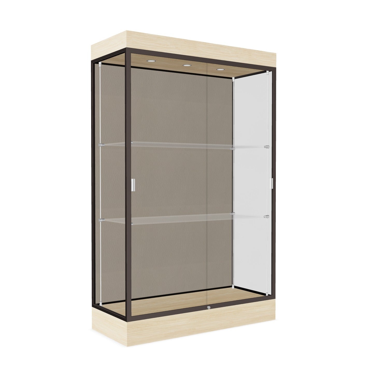 Ghent Edge Floor Display Case Lighted 6"H Laminate Base Finish, Aluminum Frame - 76"H x 48"W x 20"D (92LFXX)