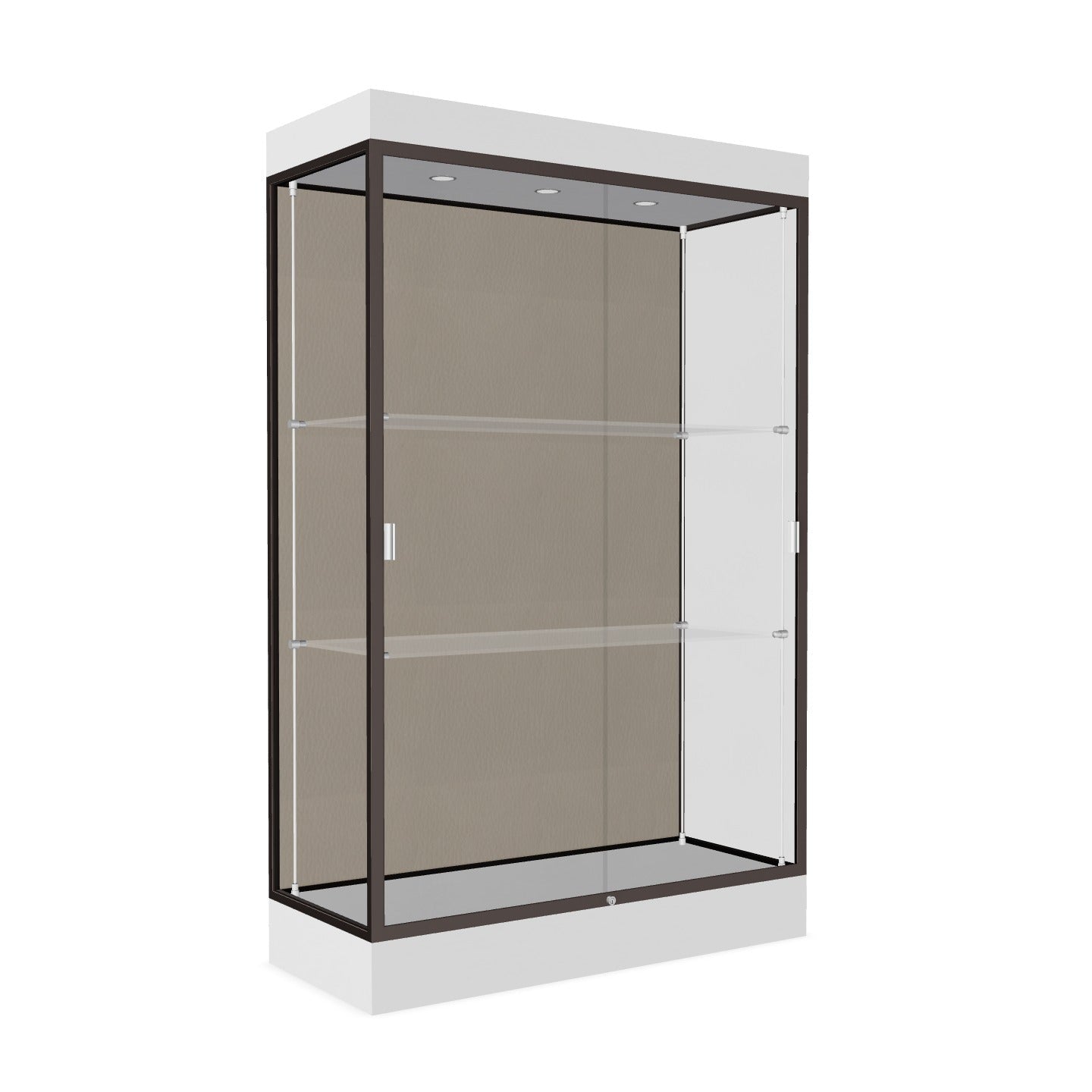 Ghent Edge Floor Display Case Lighted 6"H Laminate Base Finish, Aluminum Frame - 76"H x 48"W x 20"D (92LFXX)