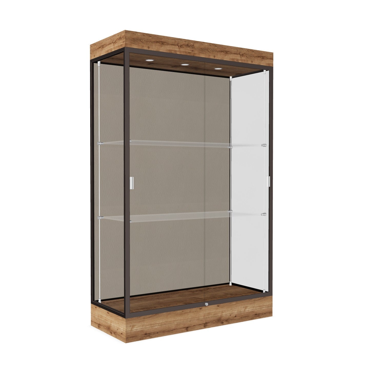 Ghent Edge Floor Display Case Lighted 6"H Laminate Base Finish, Aluminum Frame - 76"H x 48"W x 20"D (92LFXX)