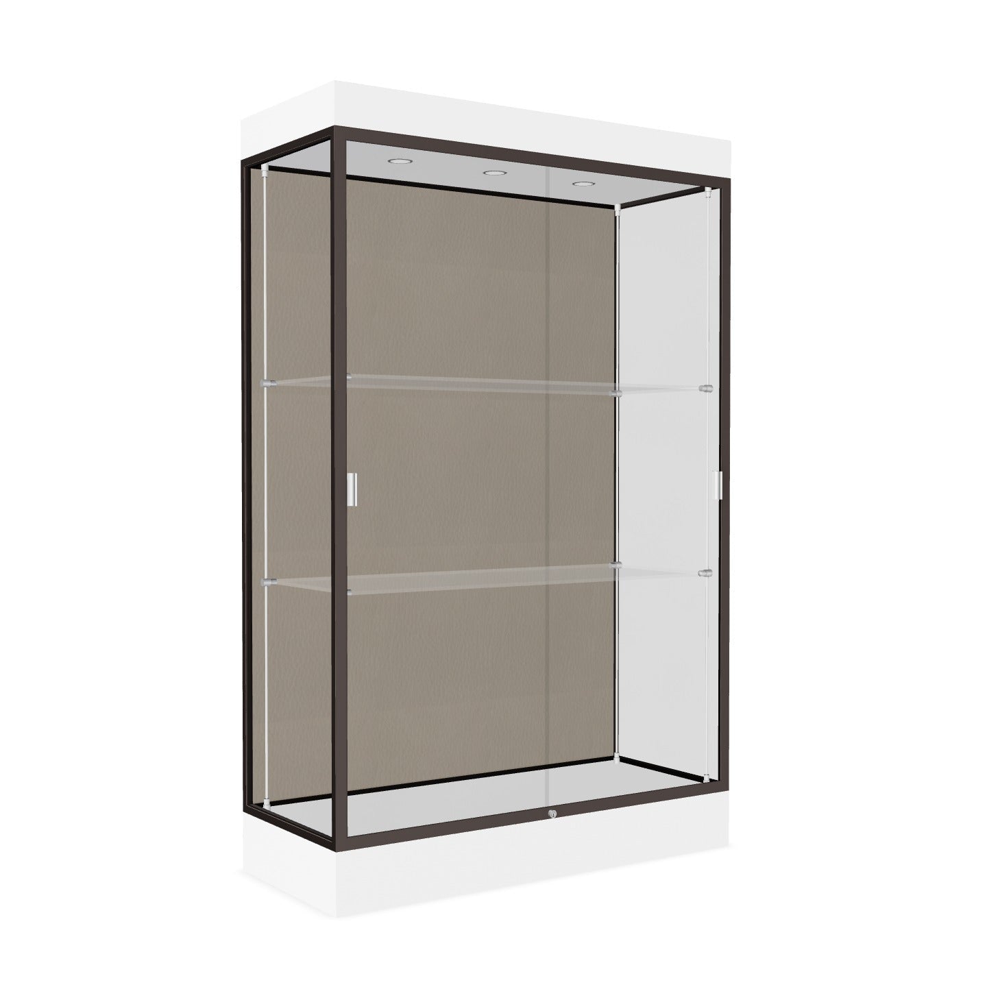 Ghent Edge Floor Display Case Lighted 6"H Laminate Base Finish, Aluminum Frame - 76"H x 48"W x 20"D (92LFXX)