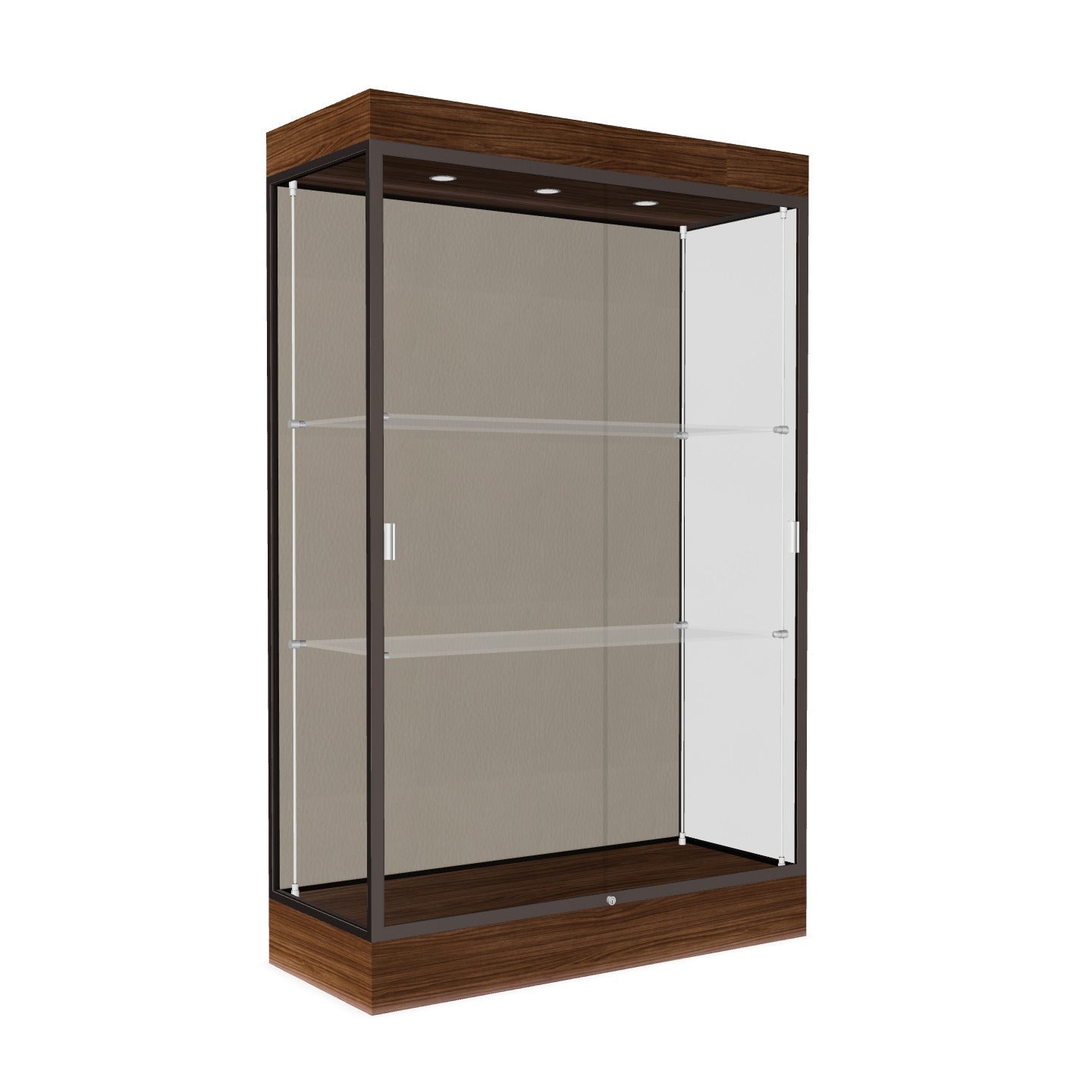 Ghent Edge Floor Display Case Lighted 6"H Laminate Base Finish, Aluminum Frame - 76"H x 48"W x 20"D (92LFXX)