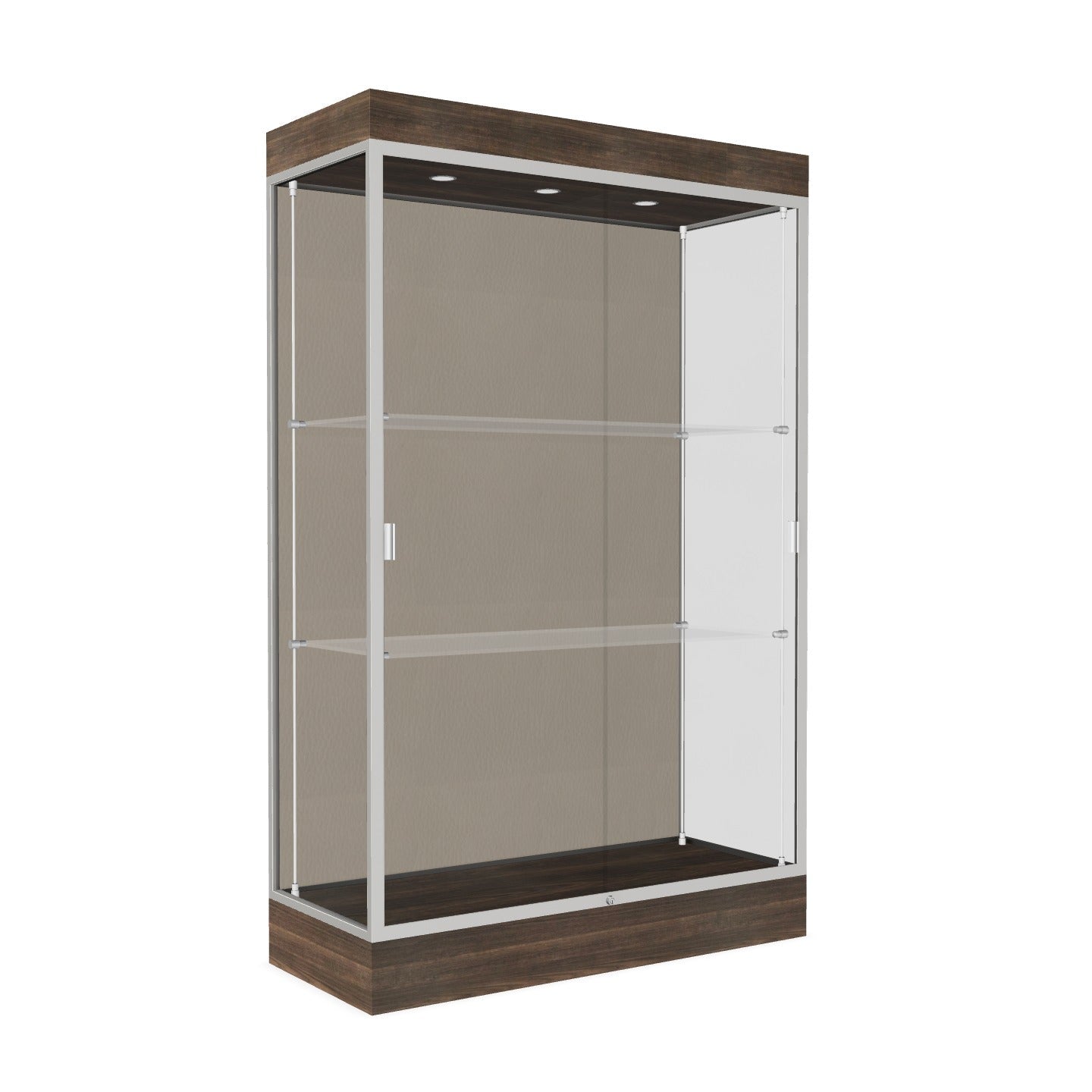 Ghent Edge Floor Display Case Lighted 6"H Laminate Base Finish, Aluminum Frame - 76"H x 48"W x 20"D (92LFXX)