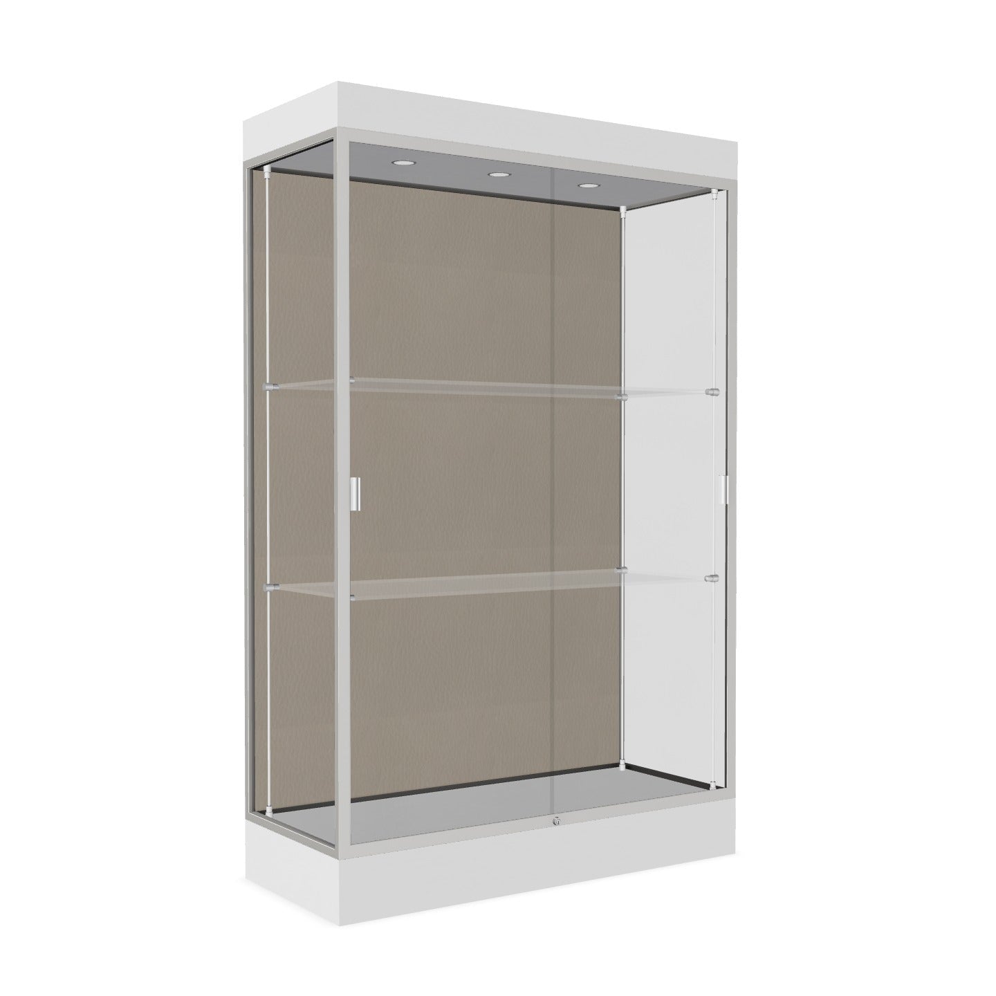 Ghent Edge Floor Display Case Lighted 6"H Laminate Base Finish, Aluminum Frame - 76"H x 48"W x 20"D (92LFXX)