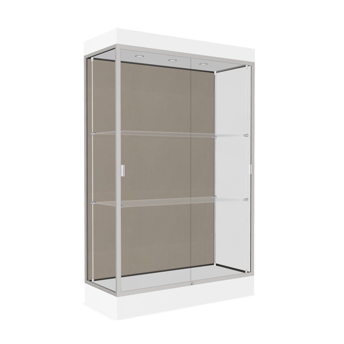 Ghent Edge Floor Display Case Lighted 6"H Laminate Base Finish, Aluminum Frame - 76"H x 48"W x 20"D (92LFXX)