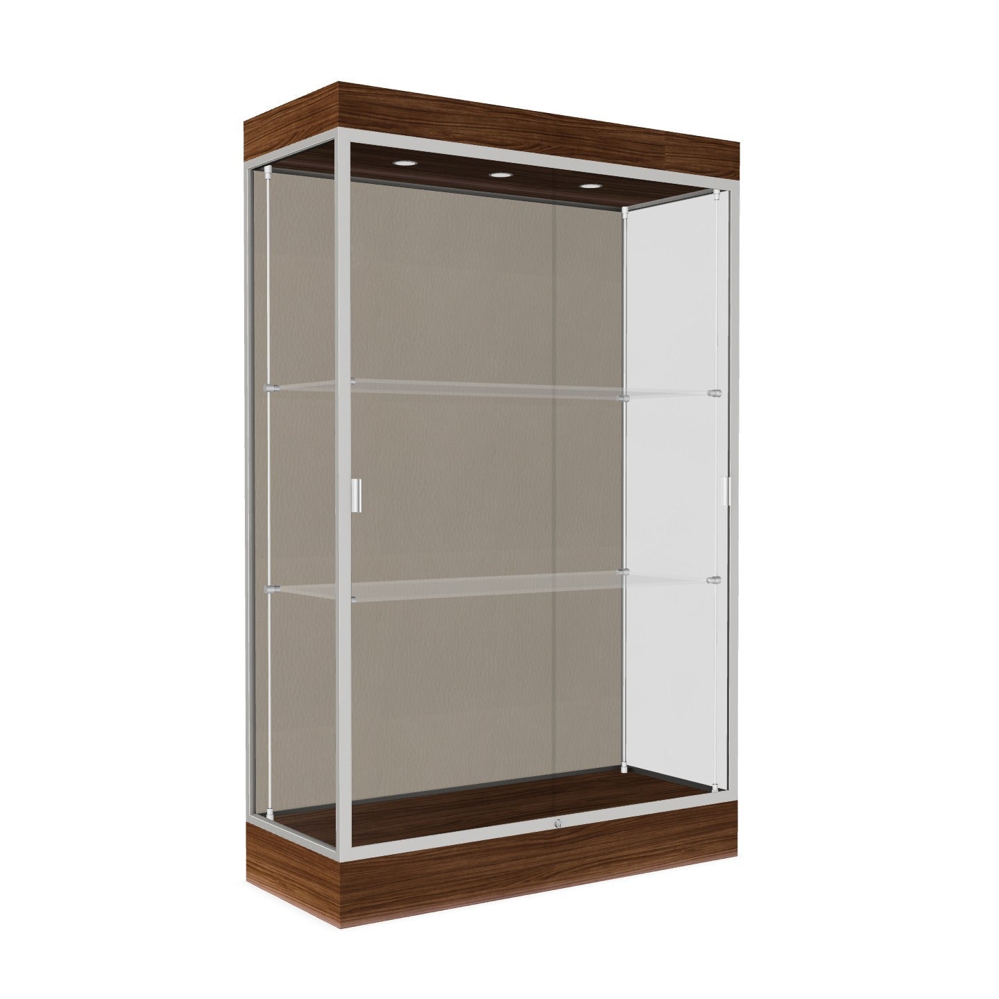 Ghent Edge Floor Display Case Lighted 6"H Laminate Base Finish, Aluminum Frame - 76"H x 48"W x 20"D (92LFXX)