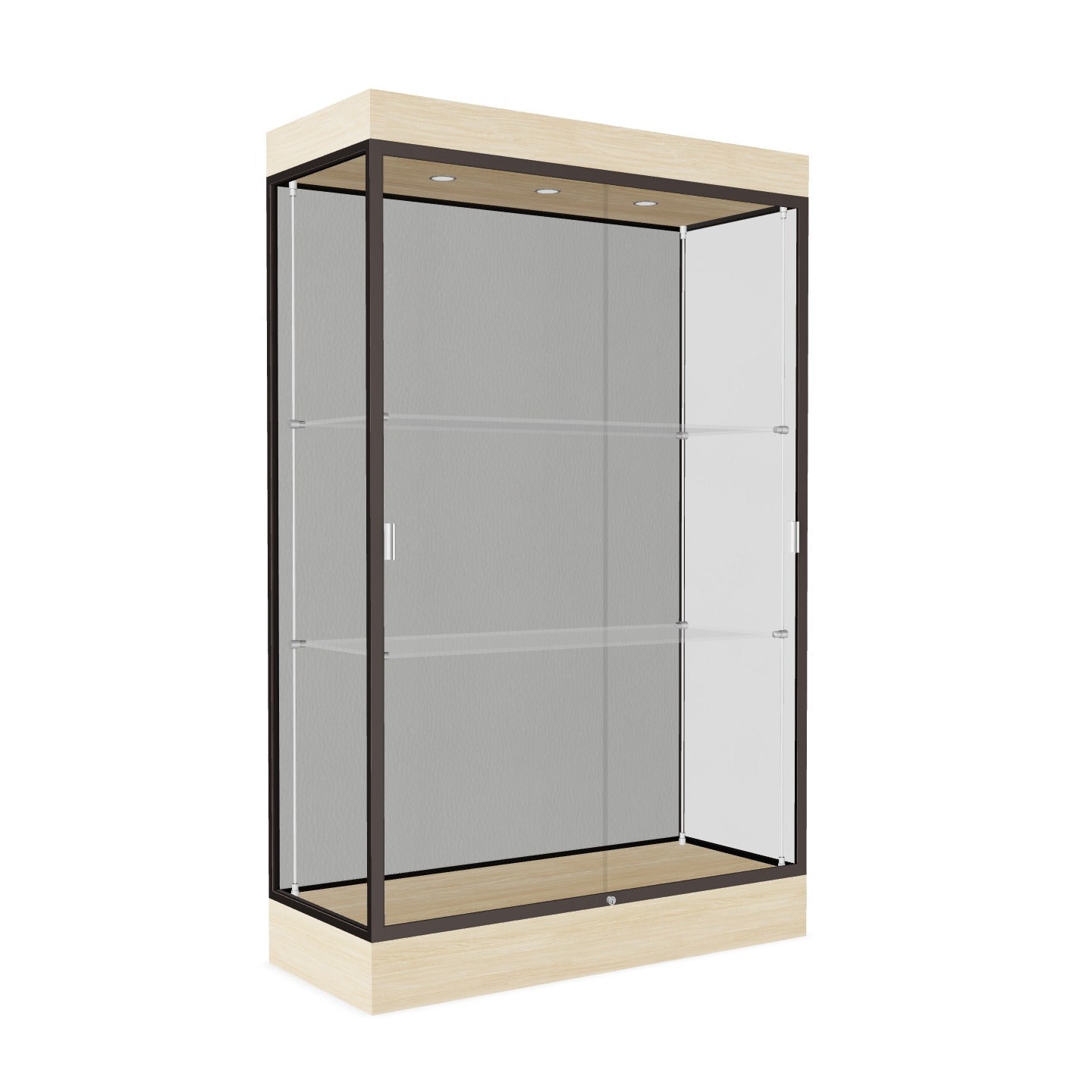 Ghent Edge Floor Display Case Lighted 6"H Laminate Base Finish, Aluminum Frame - 76"H x 48"W x 20"D (92LFXX)