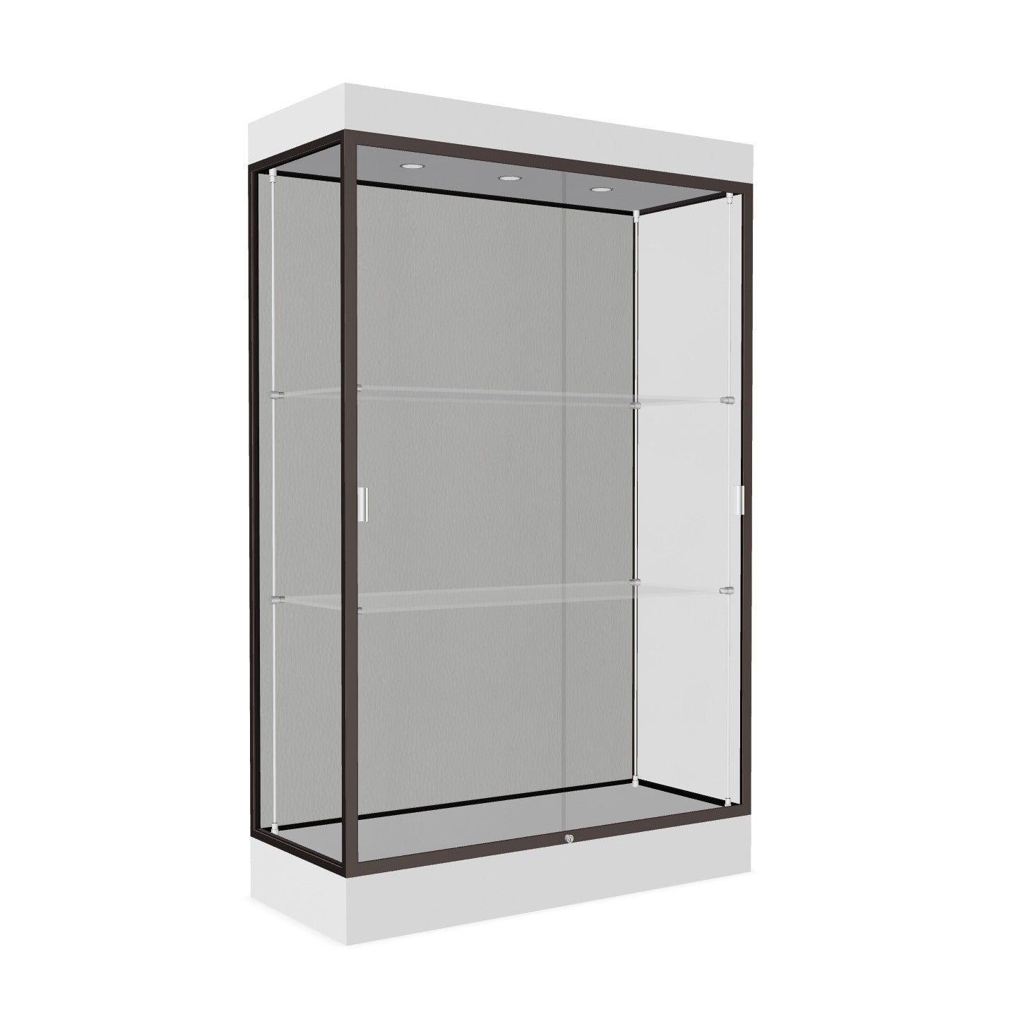 Ghent Edge Floor Display Case Lighted 6"H Laminate Base Finish, Aluminum Frame - 76"H x 48"W x 20"D (92LFXX)