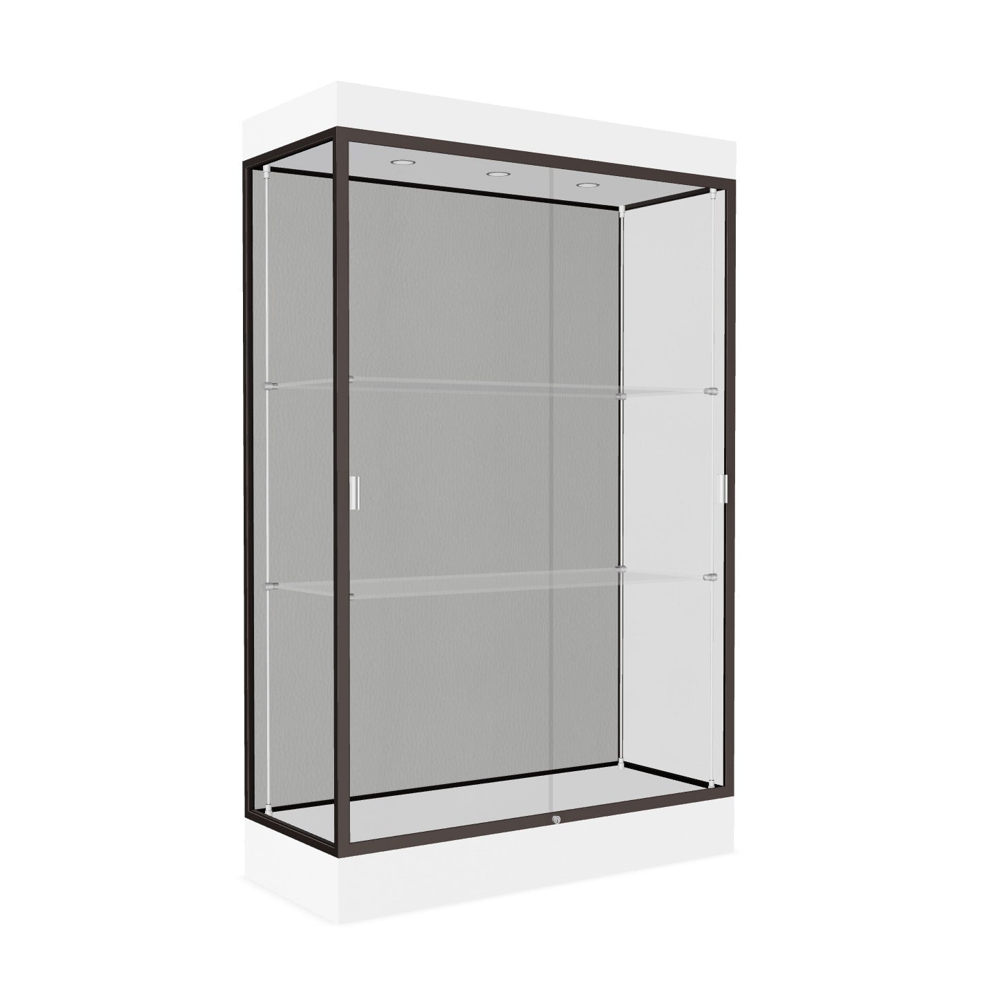 Ghent Edge Floor Display Case Lighted 6"H Laminate Base Finish, Aluminum Frame - 76"H x 48"W x 20"D (92LFXX)