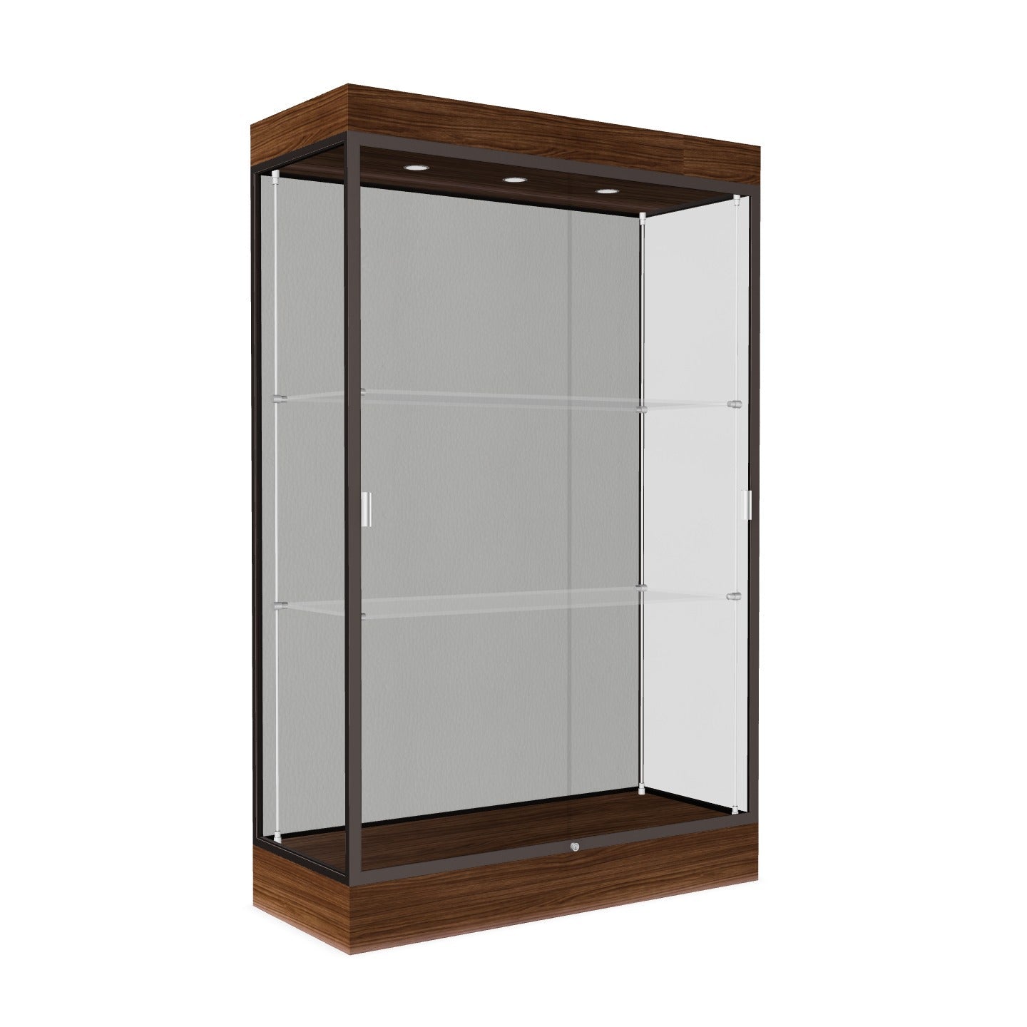 Ghent Edge Floor Display Case Lighted 6"H Laminate Base Finish, Aluminum Frame - 76"H x 48"W x 20"D (92LFXX)