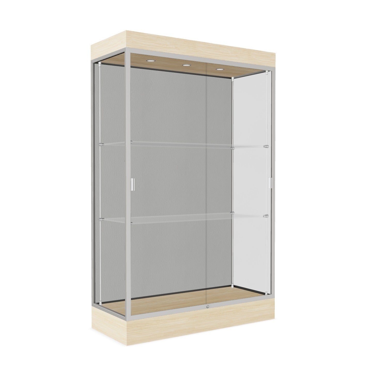 Ghent Edge Floor Display Case Lighted 6"H Laminate Base Finish, Aluminum Frame - 76"H x 48"W x 20"D (92LFXX)