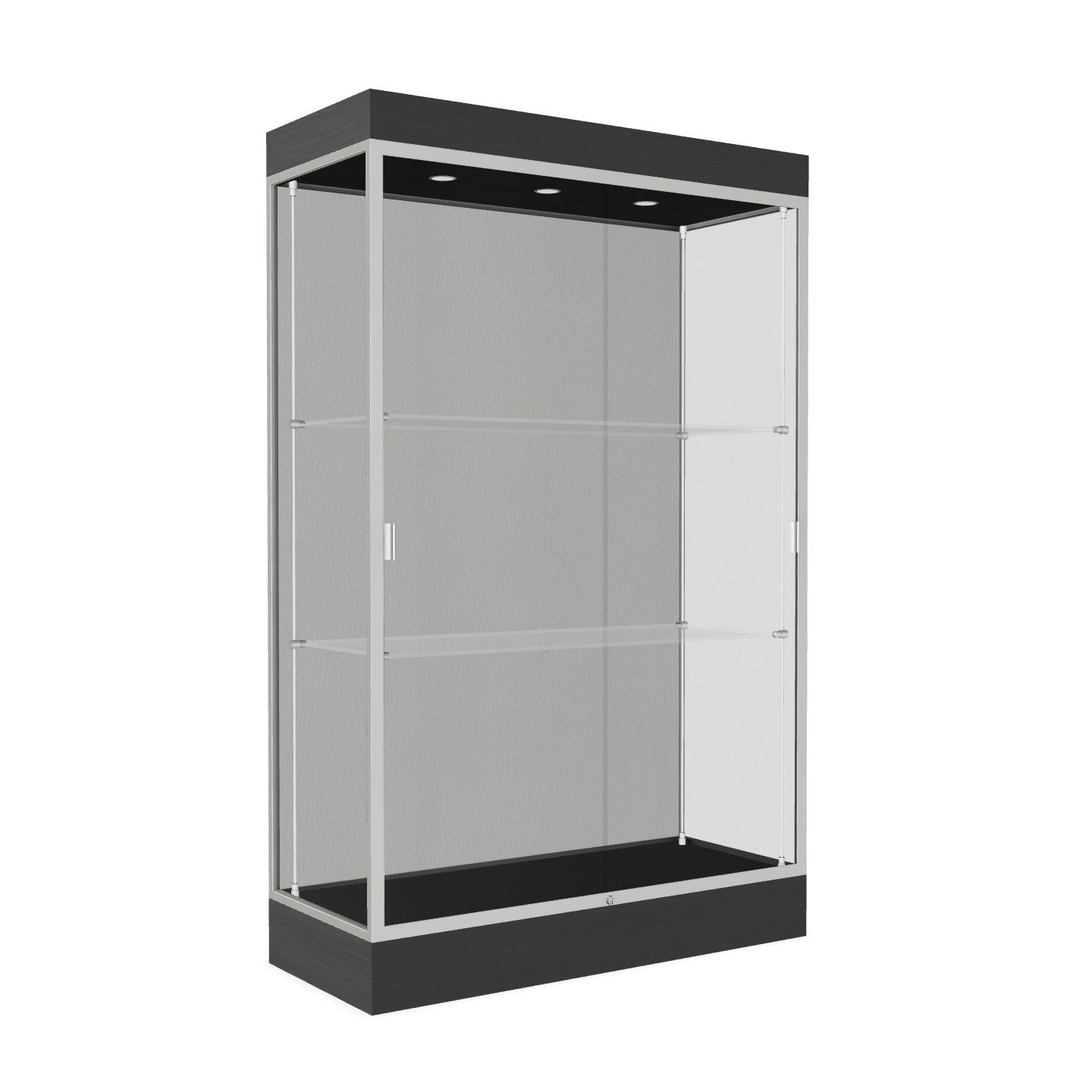 Ghent Edge Floor Display Case Lighted 6"H Laminate Base Finish, Aluminum Frame - 76"H x 48"W x 20"D (92LFXX)