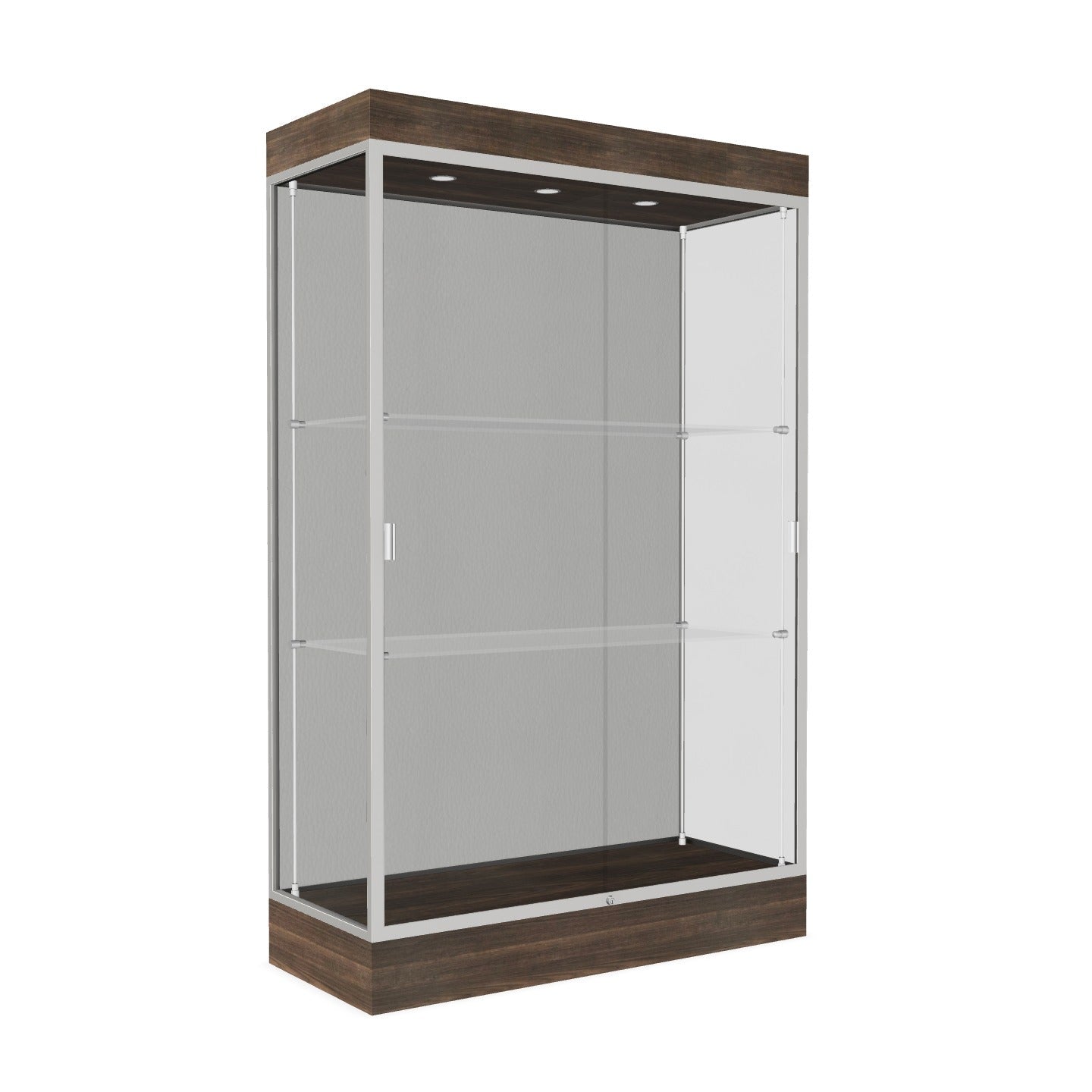 Ghent Edge Floor Display Case Lighted 6"H Laminate Base Finish, Aluminum Frame - 76"H x 48"W x 20"D (92LFXX)