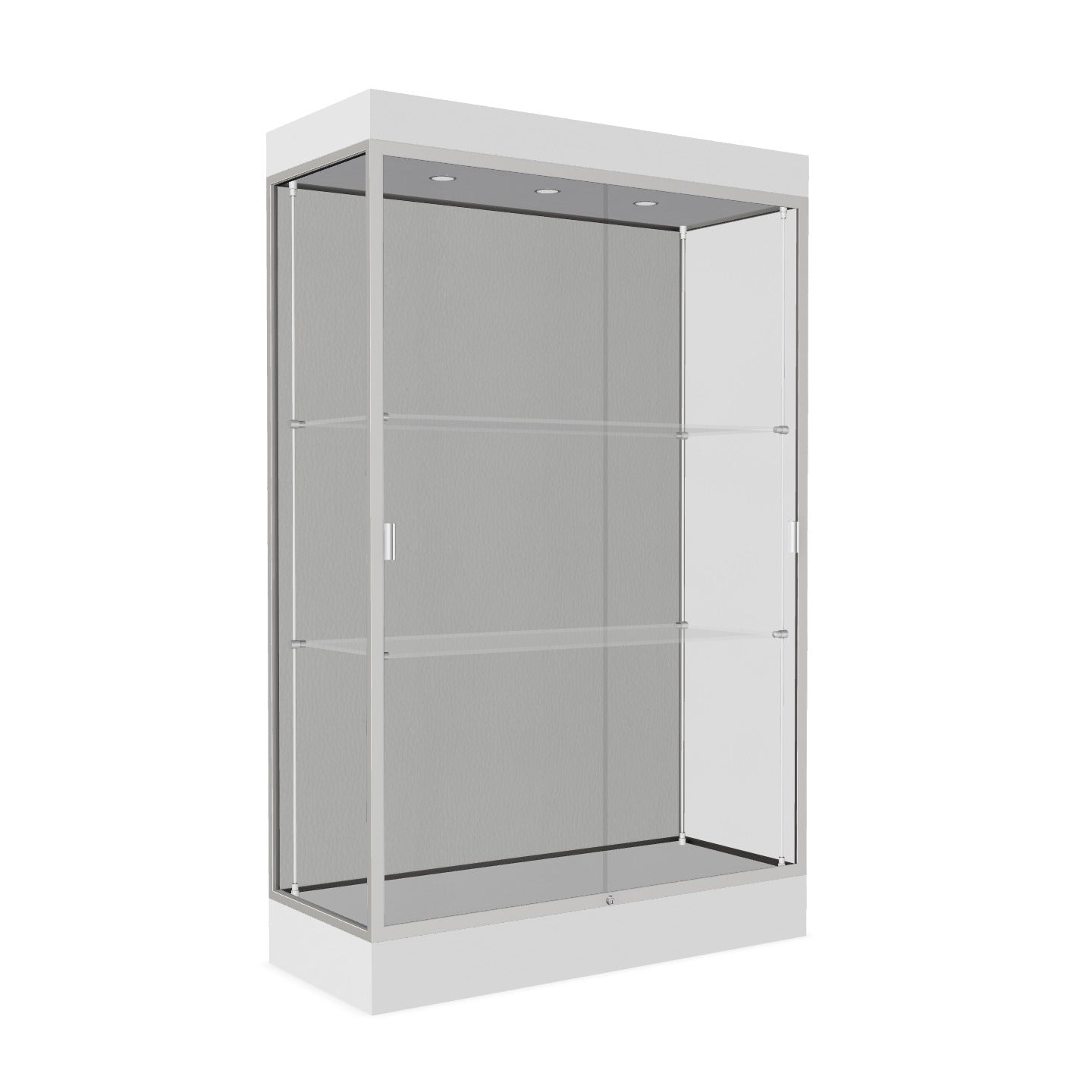 Ghent Edge Floor Display Case Lighted 6"H Laminate Base Finish, Aluminum Frame - 76"H x 48"W x 20"D (92LFXX)