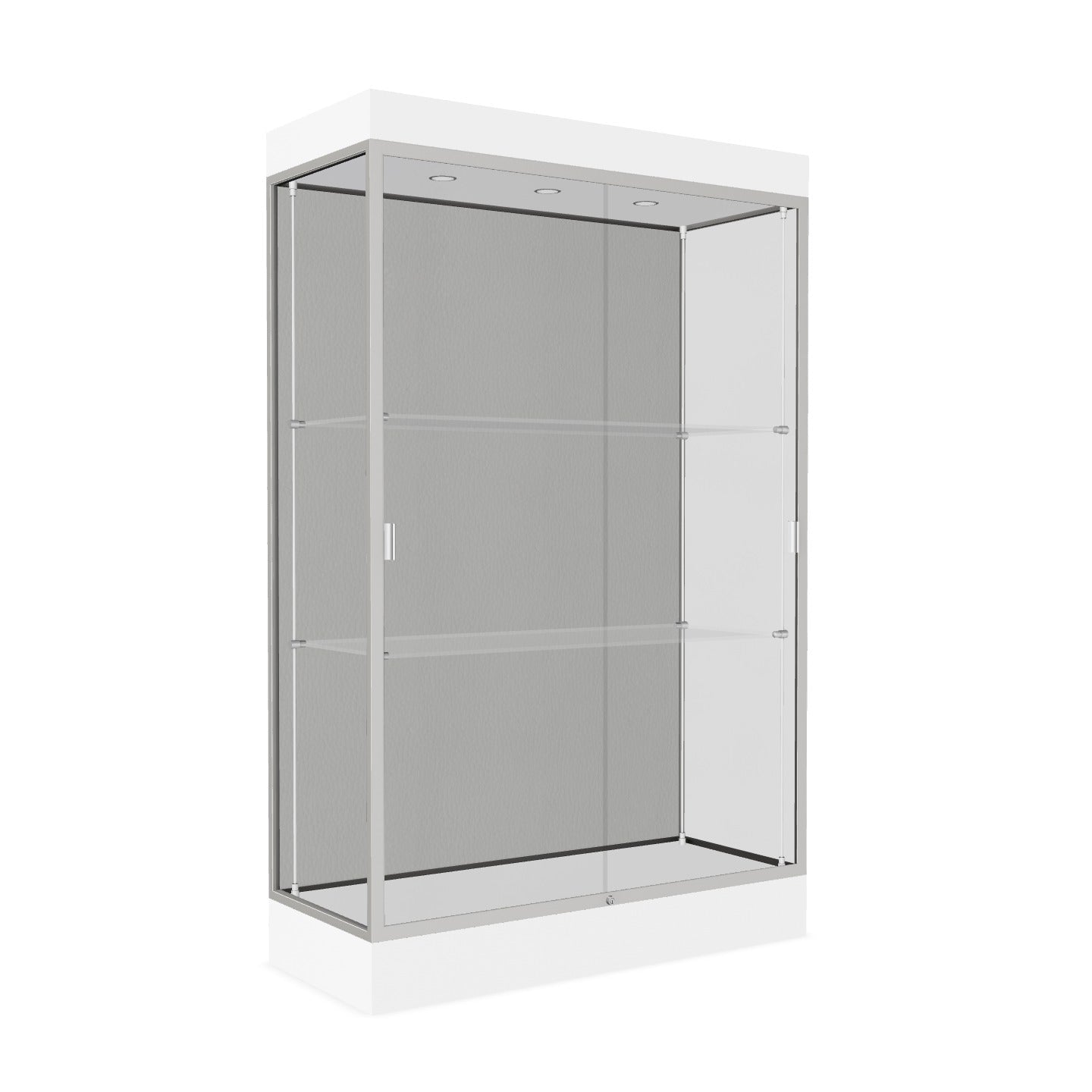 Ghent Edge Floor Display Case Lighted 6"H Laminate Base Finish, Aluminum Frame - 76"H x 48"W x 20"D (92LFXX)