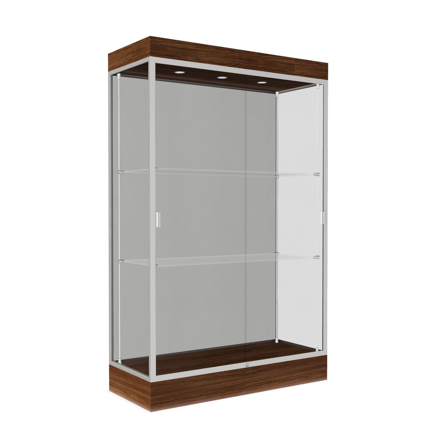 Ghent Edge Floor Display Case Lighted 6"H Laminate Base Finish, Aluminum Frame - 76"H x 48"W x 20"D (92LFXX)