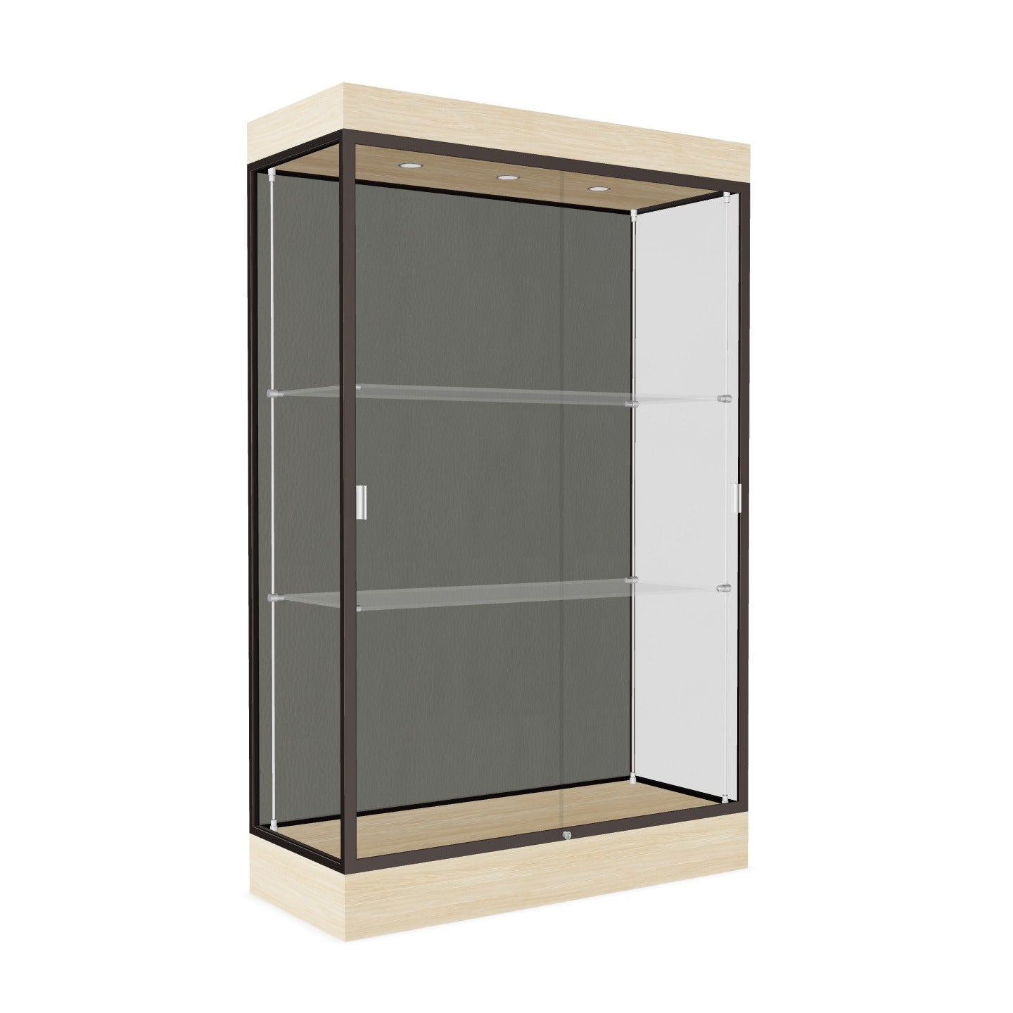 Ghent Edge Floor Display Case Lighted 6"H Laminate Base Finish, Aluminum Frame - 76"H x 48"W x 20"D (92LFXX)