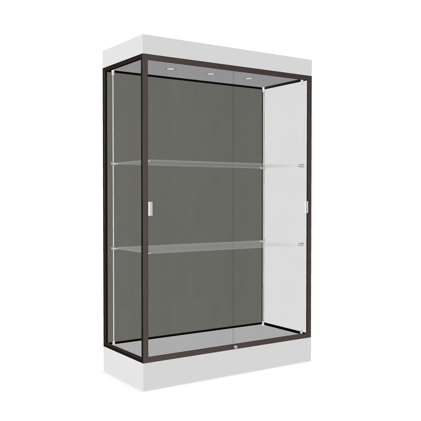 Ghent Edge Floor Display Case Lighted 6"H Laminate Base Finish, Aluminum Frame - 76"H x 48"W x 20"D (92LFXX)