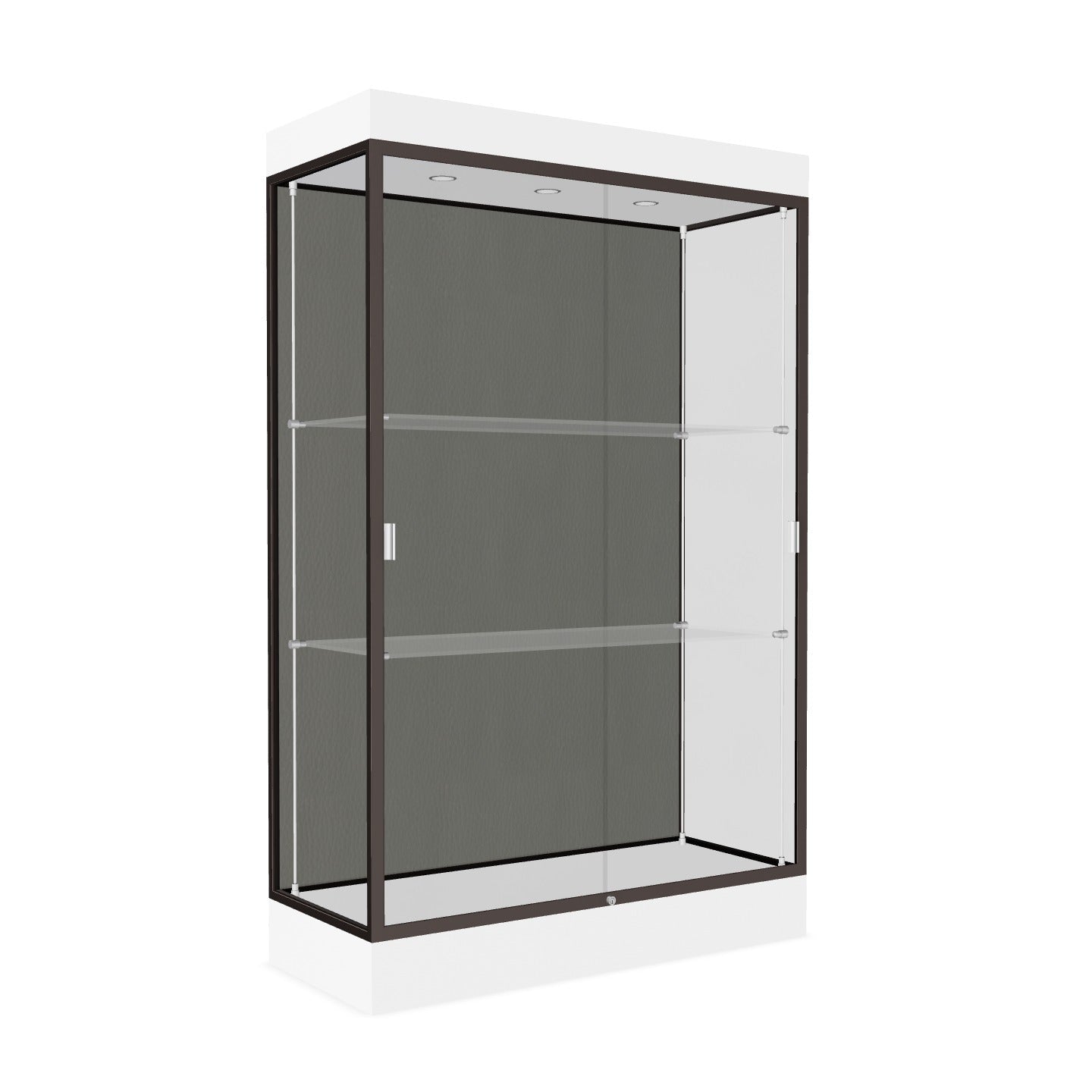 Ghent Edge Floor Display Case Lighted 6"H Laminate Base Finish, Aluminum Frame - 76"H x 48"W x 20"D (92LFXX)