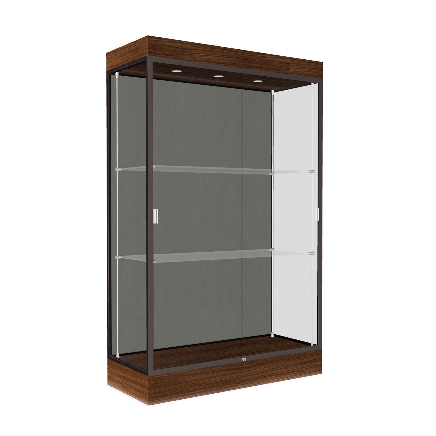 Ghent Edge Floor Display Case Lighted 6"H Laminate Base Finish, Aluminum Frame - 76"H x 48"W x 20"D (92LFXX)