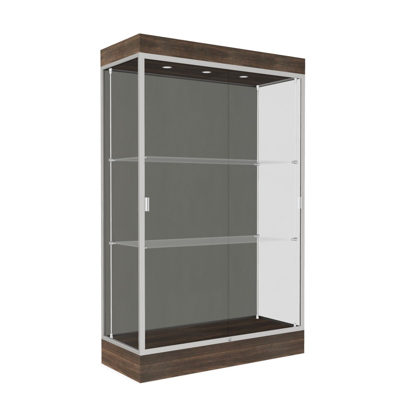 Ghent Edge Floor Display Case Lighted 6"H Laminate Base Finish, Aluminum Frame - 76"H x 48"W x 20"D (92LFXX)