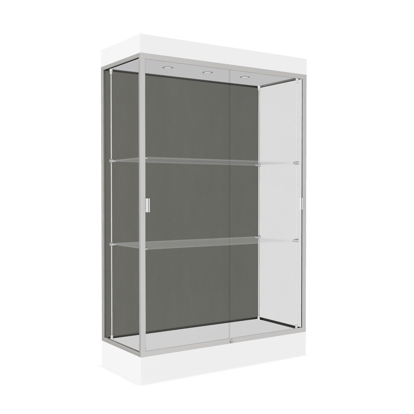 Ghent Edge Floor Display Case Lighted 6"H Laminate Base Finish, Aluminum Frame - 76"H x 48"W x 20"D (92LFXX)