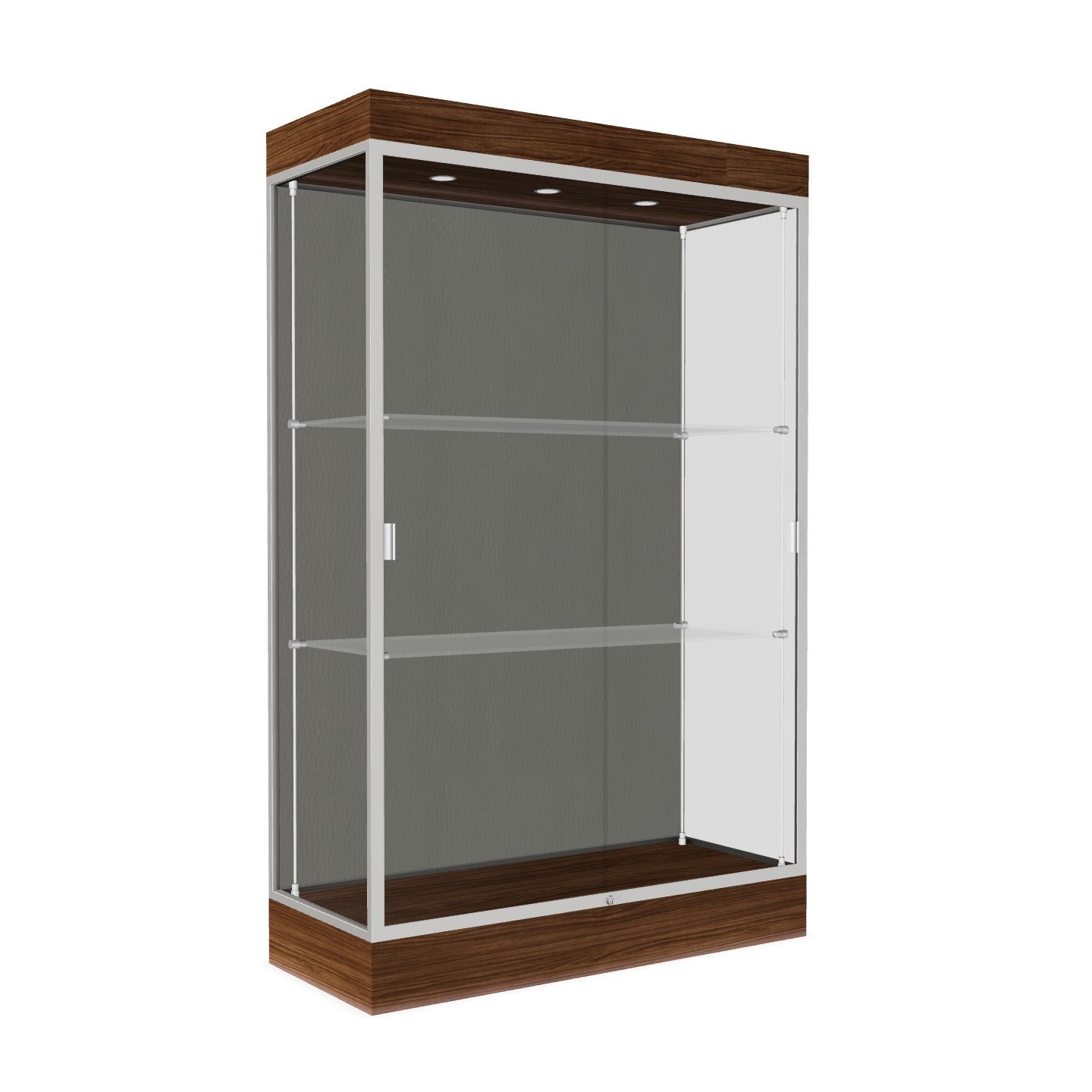 Ghent Edge Floor Display Case Lighted 6"H Laminate Base Finish, Aluminum Frame - 76"H x 48"W x 20"D (92LFXX)