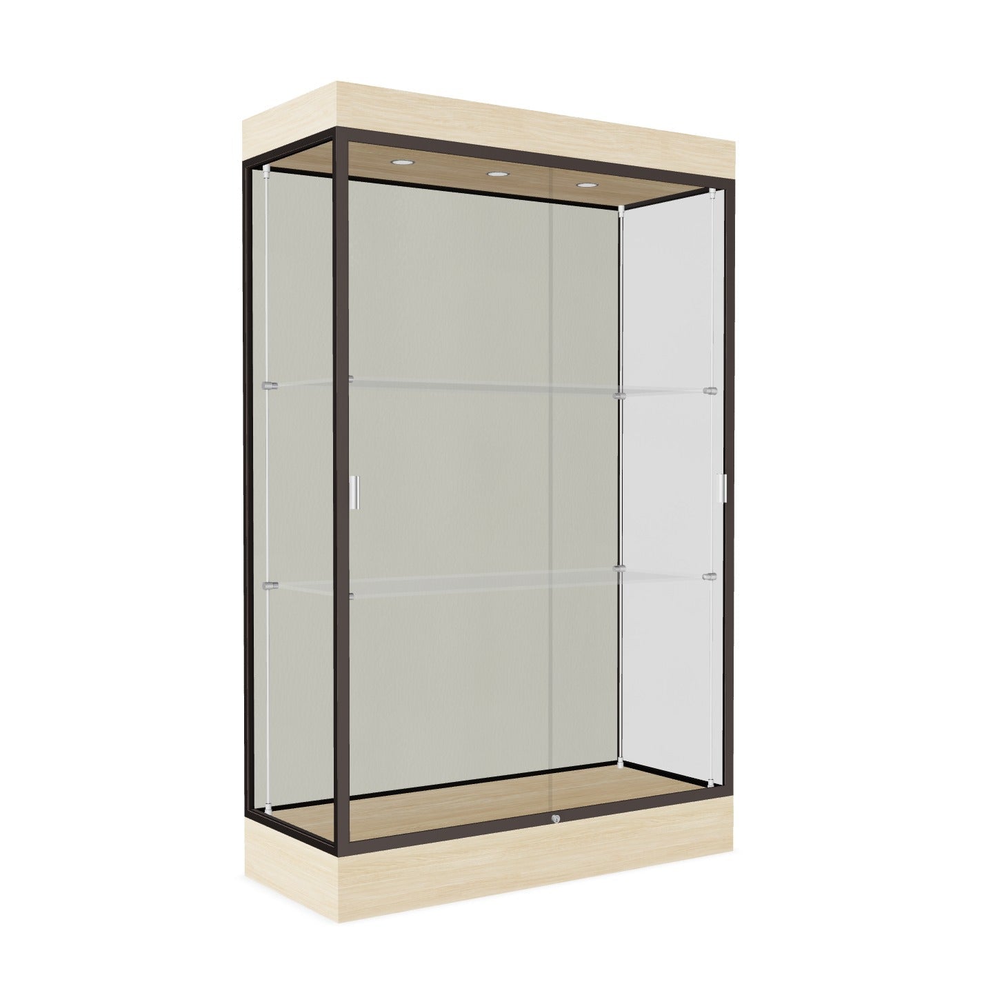 Ghent Edge Floor Display Case Lighted 6"H Laminate Base Finish, Aluminum Frame - 76"H x 48"W x 20"D (92LFXX)