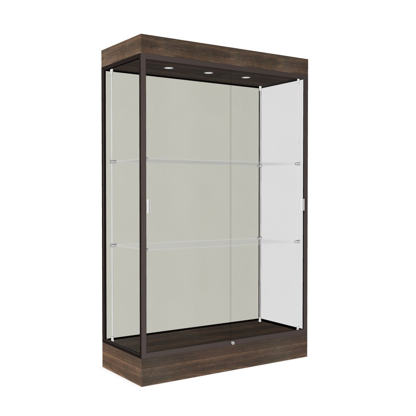 Ghent Edge Floor Display Case Lighted 6"H Laminate Base Finish, Aluminum Frame - 76"H x 48"W x 20"D (92LFXX)