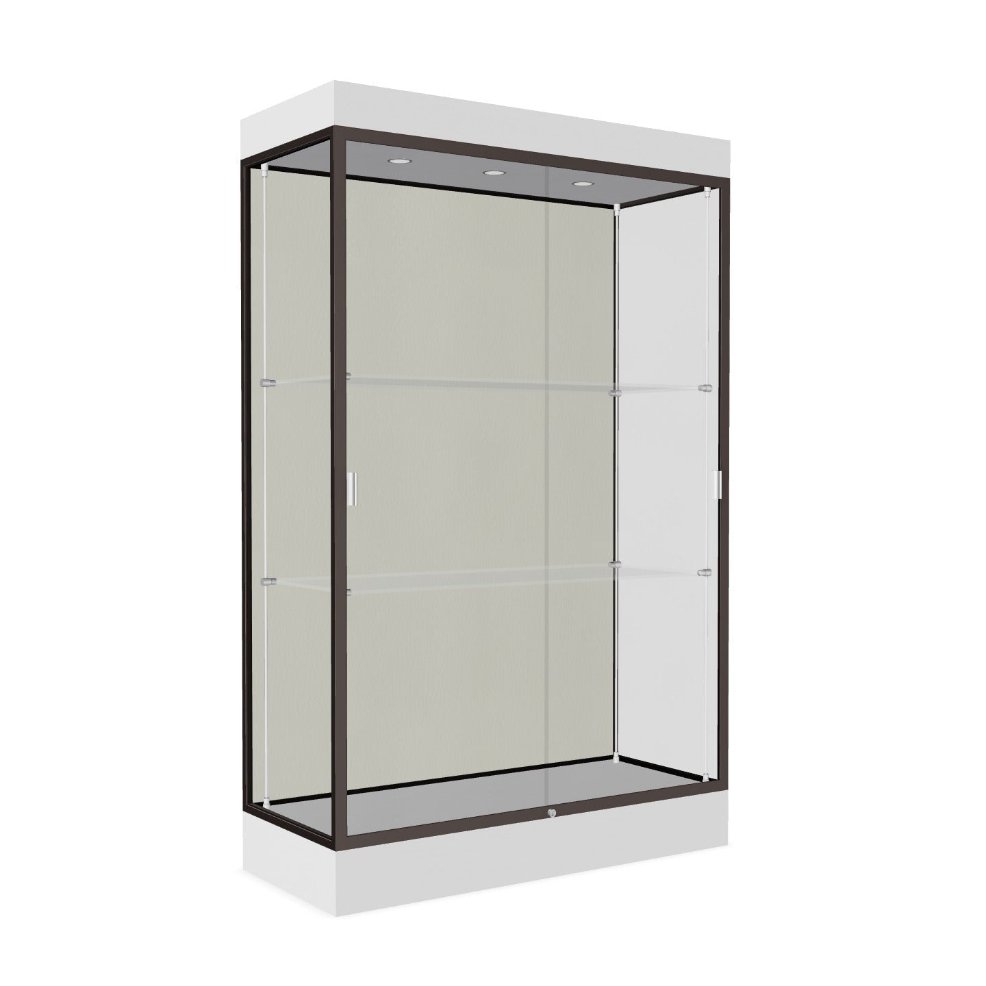 Ghent Edge Floor Display Case Lighted 6"H Laminate Base Finish, Aluminum Frame - 76"H x 48"W x 20"D (92LFXX)