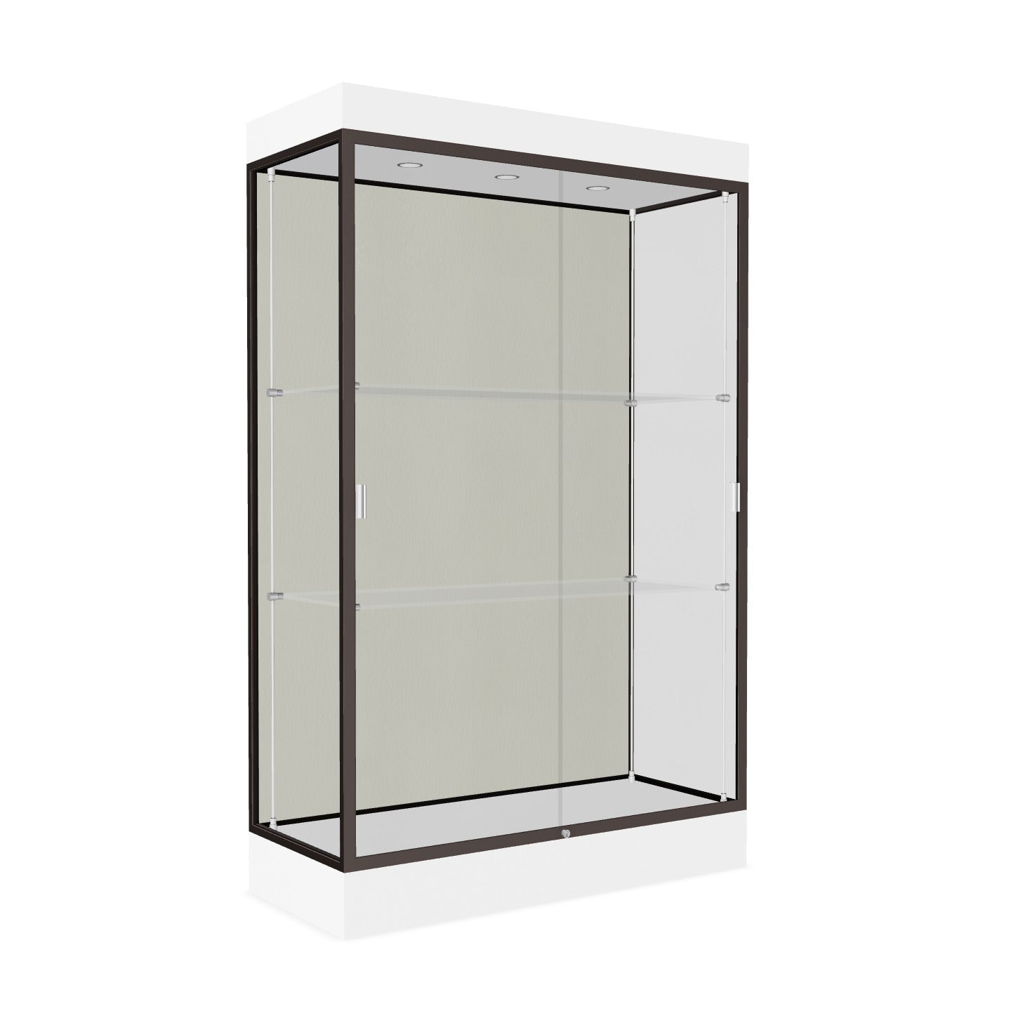 Ghent Edge Floor Display Case Lighted 6"H Laminate Base Finish, Aluminum Frame - 76"H x 48"W x 20"D (92LFXX)